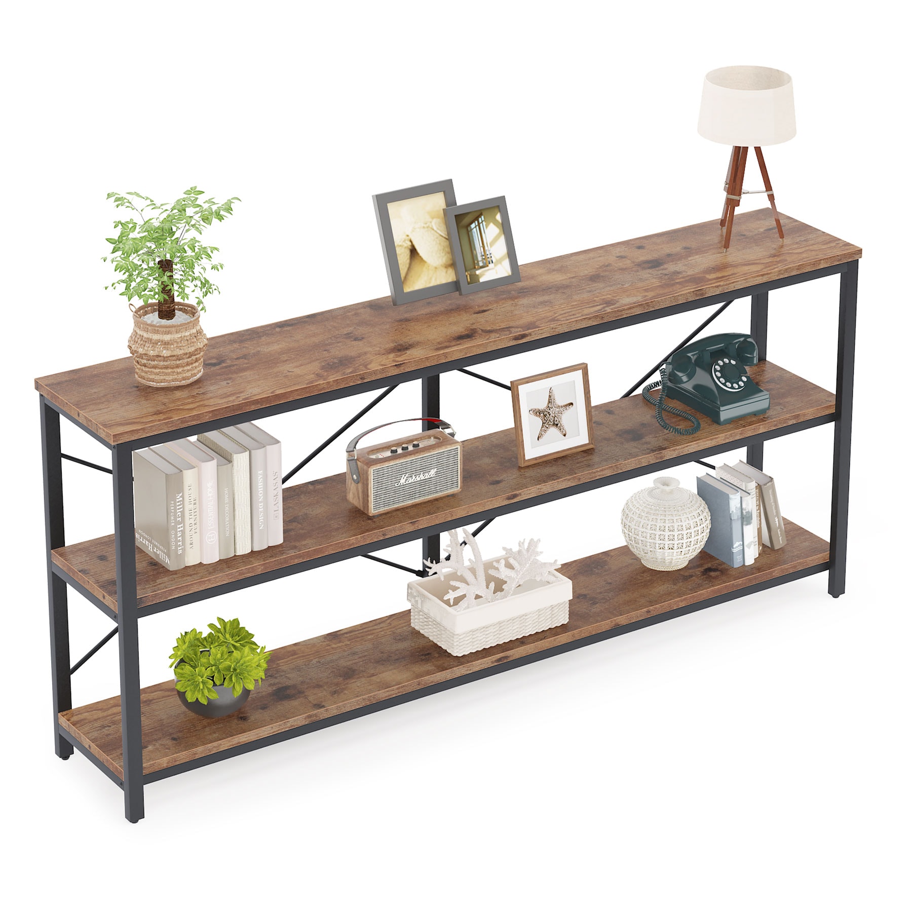 LuxenHome Contemporary Brown Wood Console Table with Black Metal Butterfly  Stand in the Console Tables department at