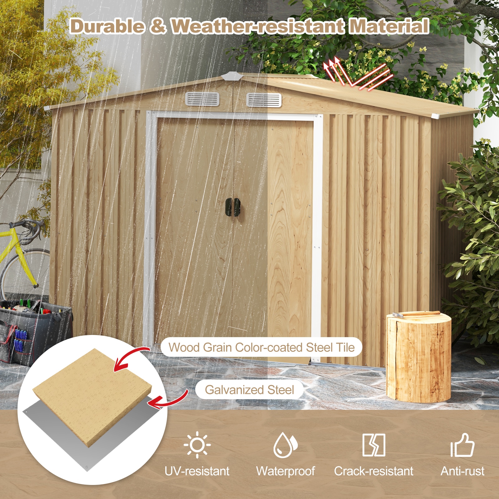 Brown Galvanized Steel Gable Roof Storage Shed