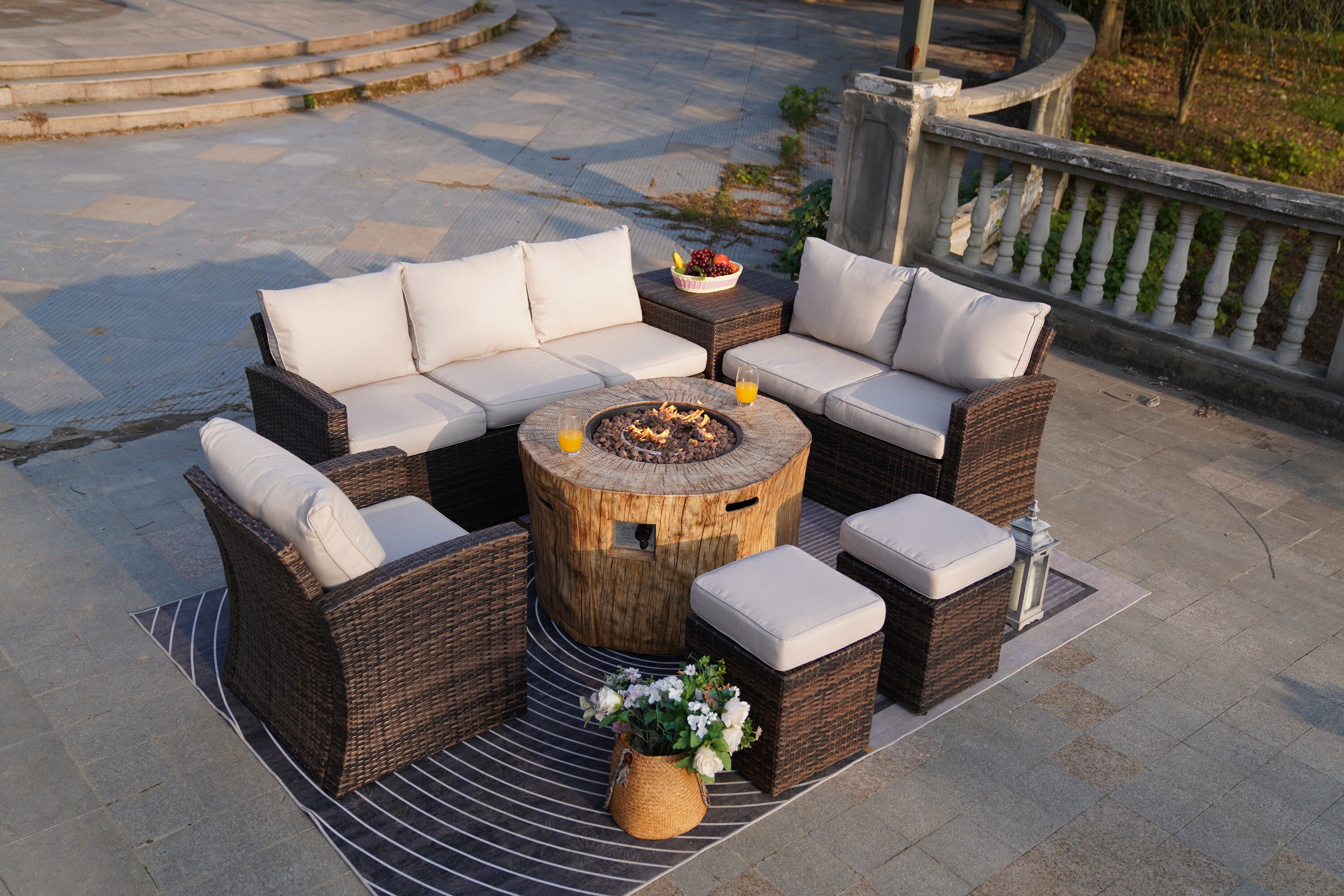  Aoxun 15PCS Patio Furniture Set with 43 Fire Pit Table Outdoor  Sectional Sofa Set Wicker Furniture Set with Coffee Table (Brown Wicker) :  Patio, Lawn & Garden