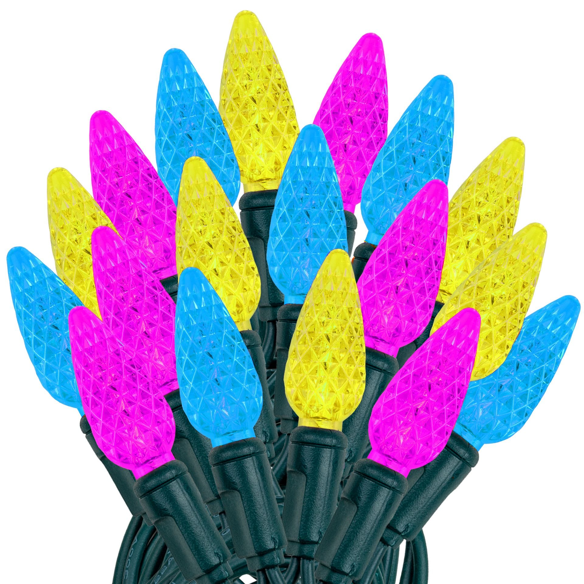 Novelty Lights - 24FT 70 Light Yellow Teal and Pink LED Easter Lights C6 Bulbs Connect up to 43 S...