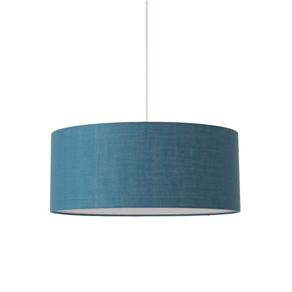 NOVA of California Stretch Pendant - Satin Nickel Pool Blue Linen Shade Dimmable Bulb Included