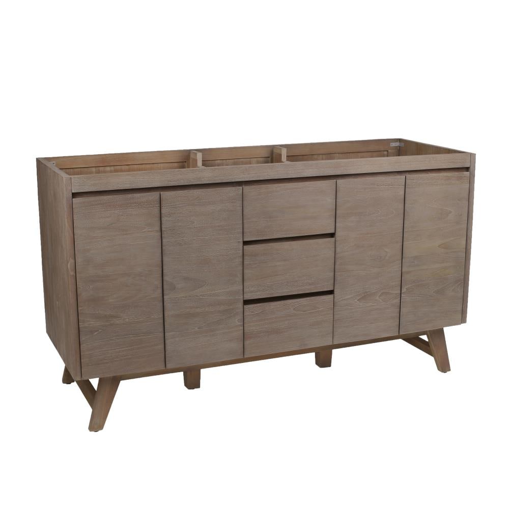 60-Inch Gray Teak Double Freestanding Vanity with Solid Wood Cabinet