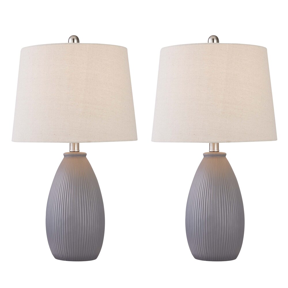 Gray Ceramic Table Lamp Set with Oatmeal Shades