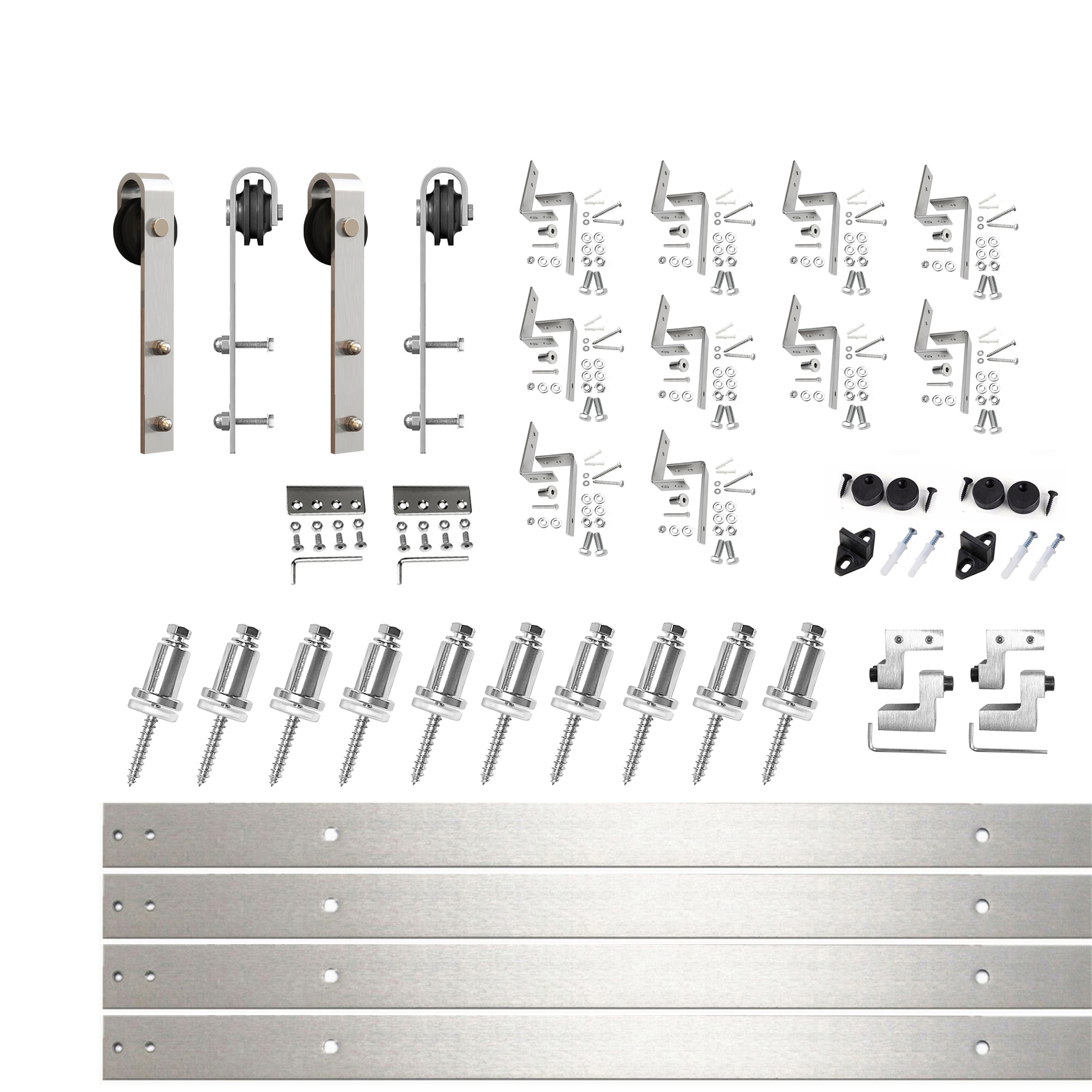 HOMACER YT3DNZ156C 156-in Brushed Brushed Nickel Indoor J-strap Double bypass Barn door hardware kit