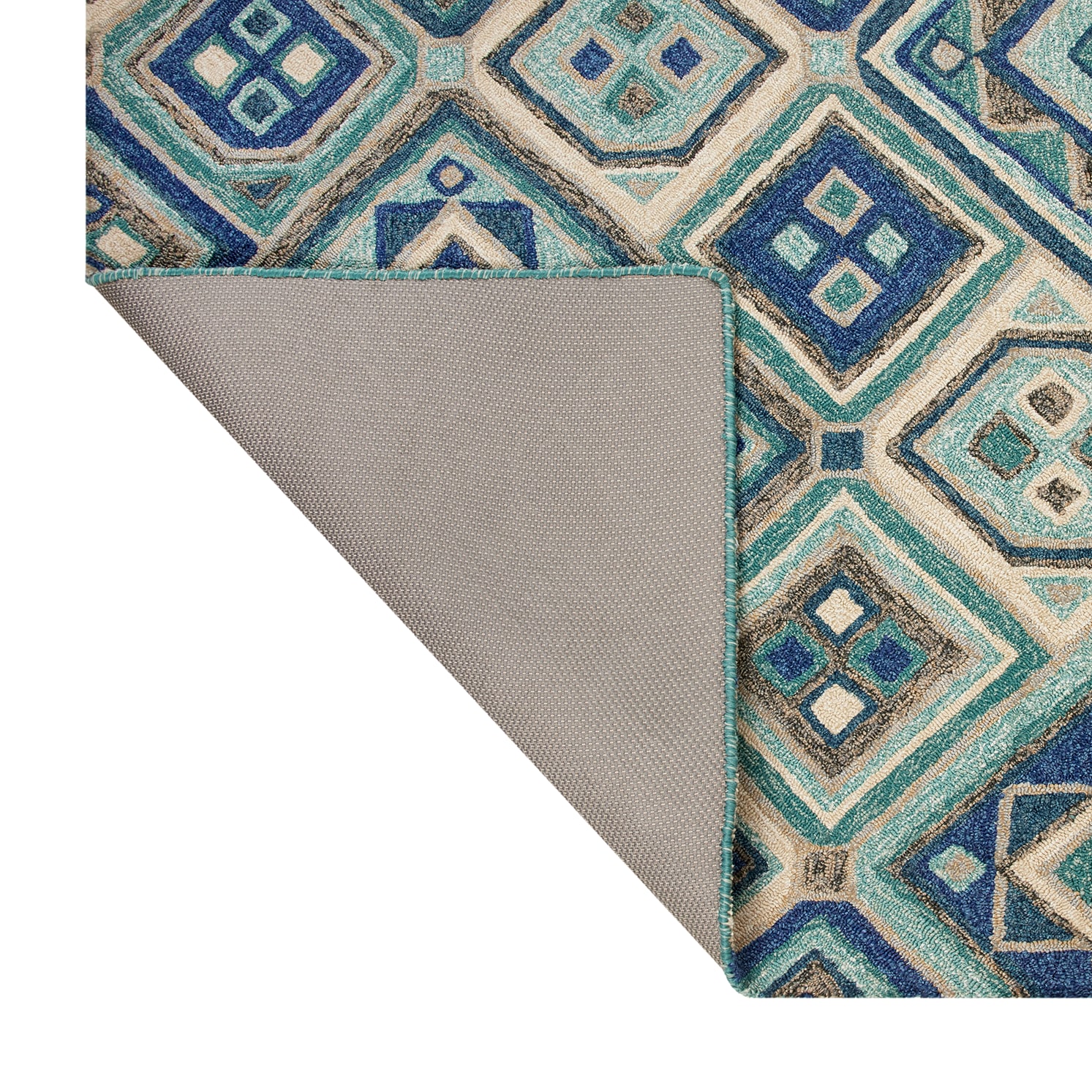 allen roth with STAINMASTER Teal Tiles x 10 Teal Indoor/Outdoor  Geometric Area Rug in the Rugs department at