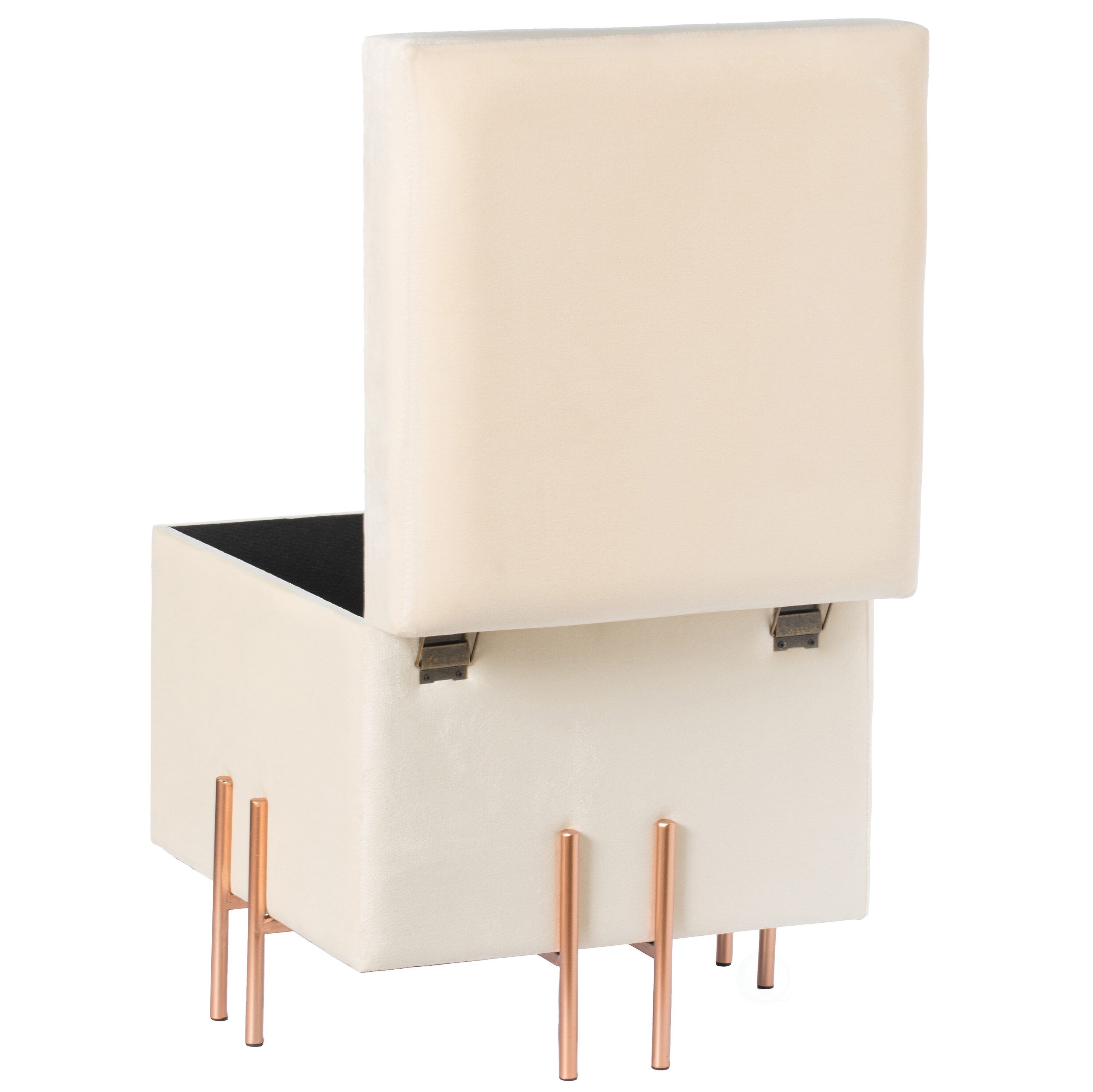 Ivory Velvet Storage Ottoman with Rose Gold Legs