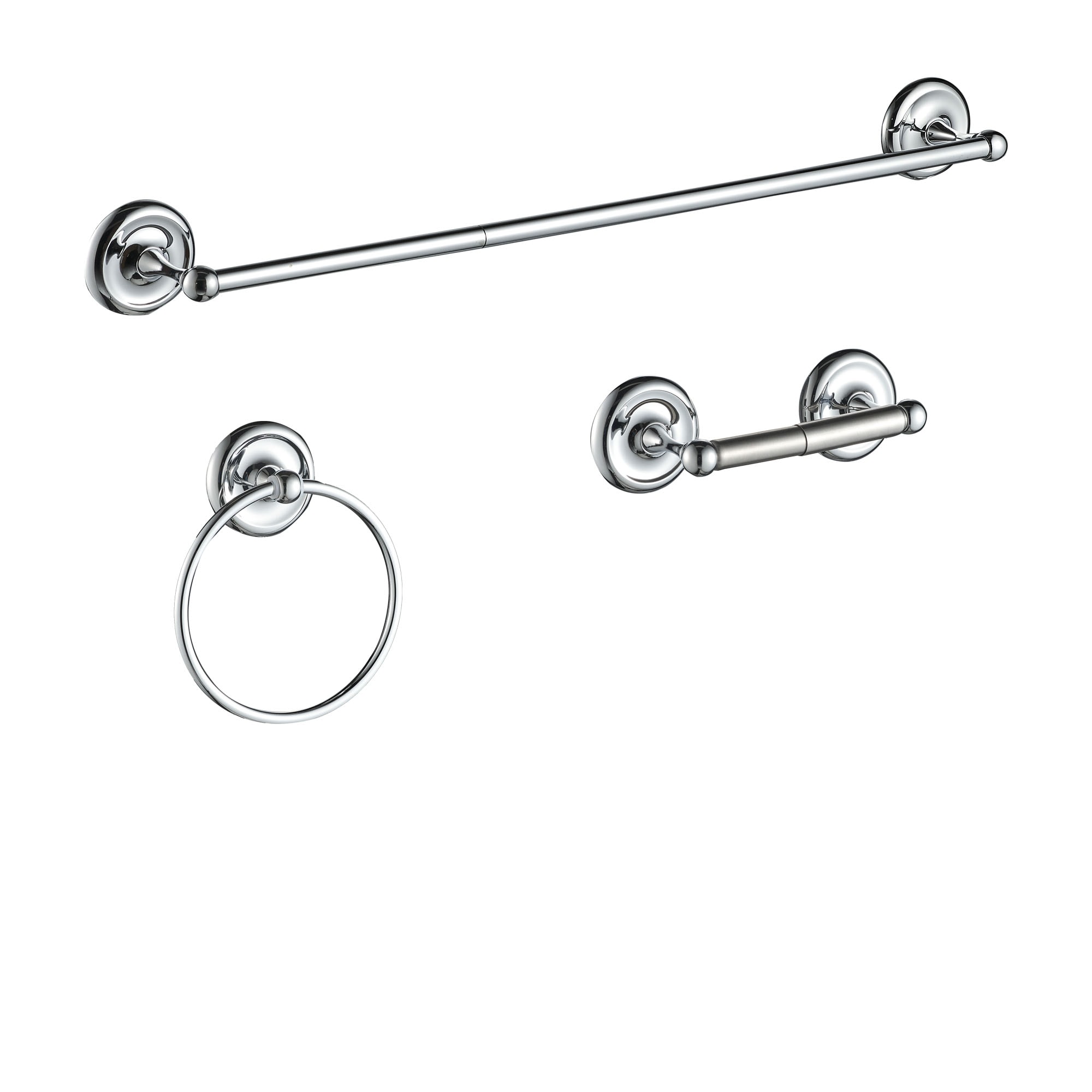 FORIOUS LL19101CH3A 3 -Piece Chrorme Decorative Bathroom Hardware Set Towel Bar, Toilet Paper Holder, Towel Ring Included