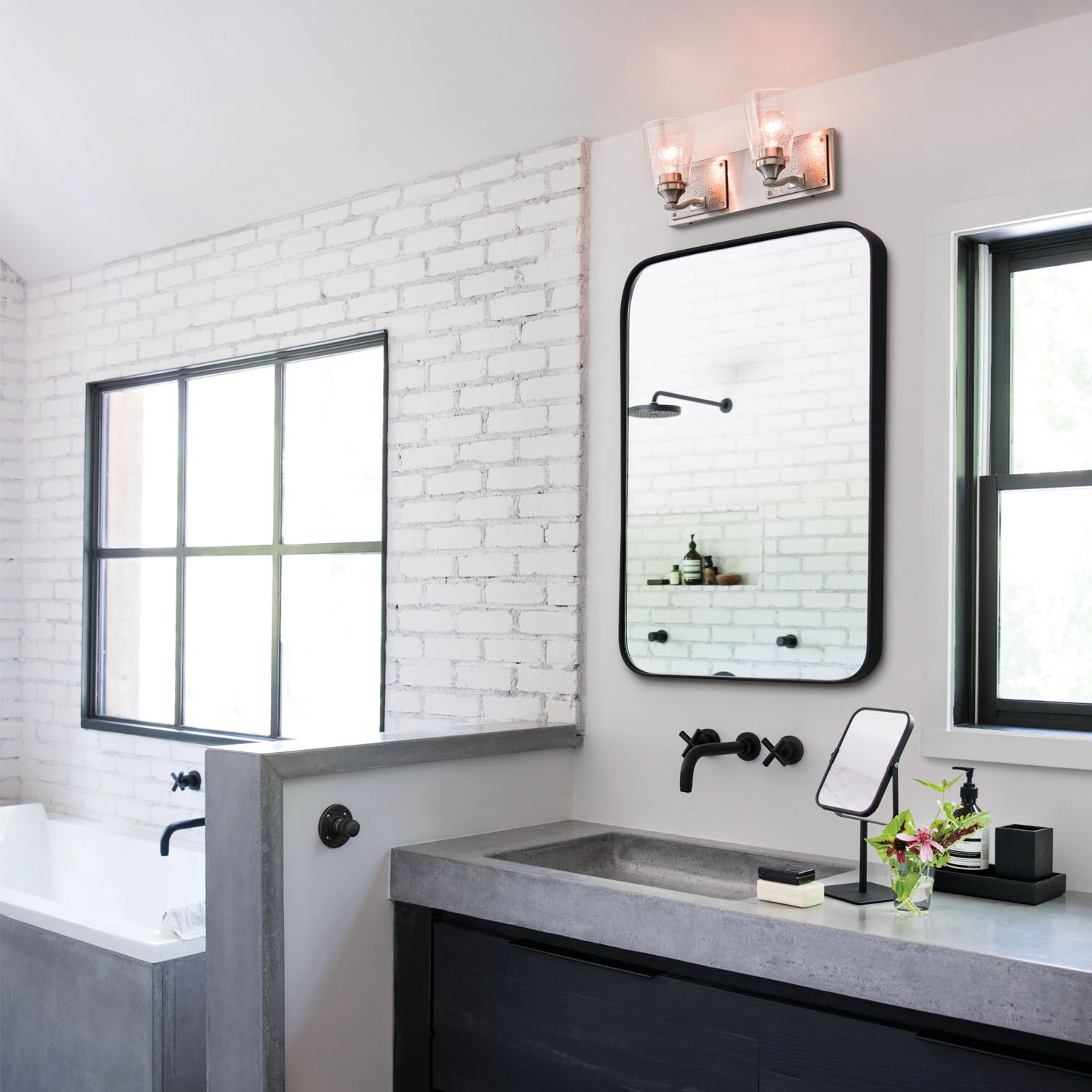 Brushed Nickel 2-Light Bathroom Wall Sconce with Clear Seedy Glass