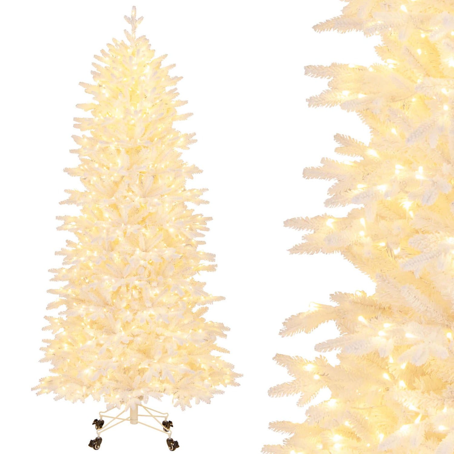 Costway - 7 FT Artificial Xmas Tree with 1880 PE PVC Branch Tips 900 Warm White LED Lights