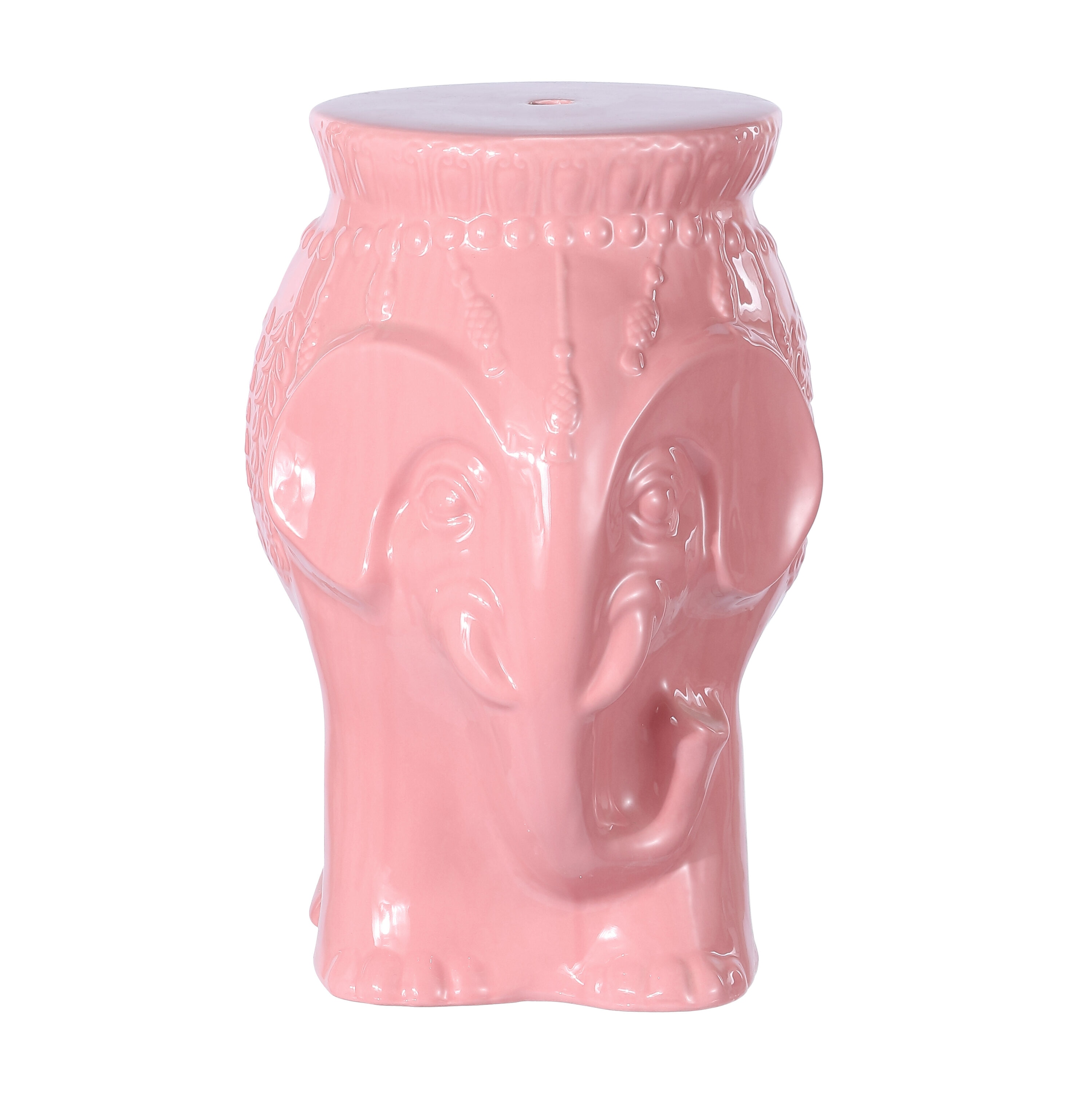 JONATHAN  Y TBL1026C Orla Modern Bohemian 18.5-Inches Pink Ceramic Elephant Garden Stool