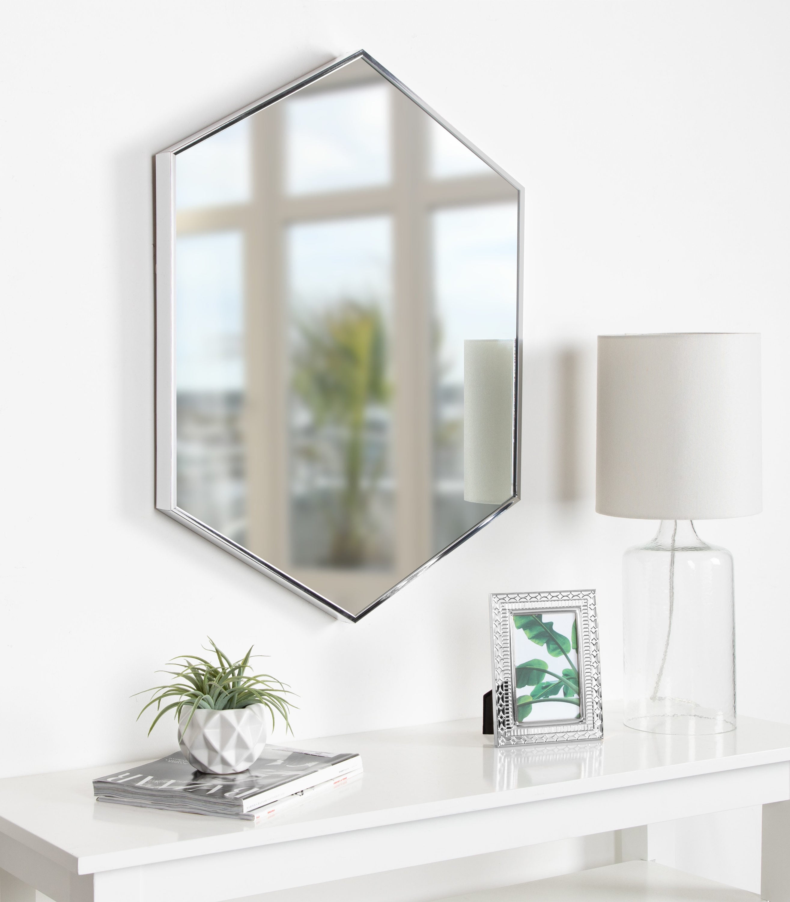 31" Sophisticated Silver Beveled Hexagon Wall Mirror