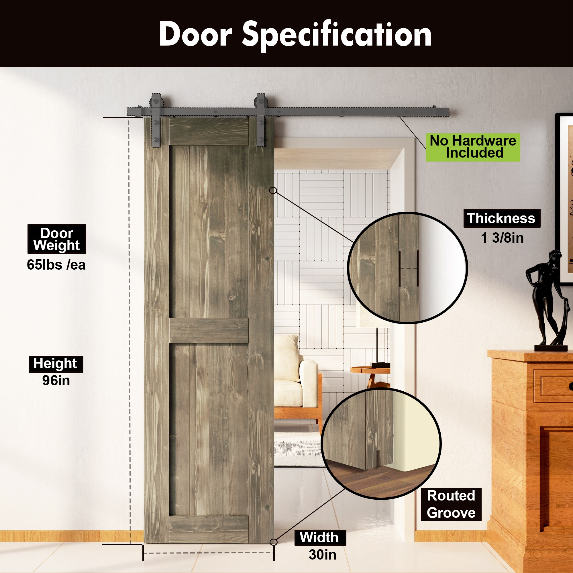 HOMACER 3096-H-GRAY Barn-Doors - View #3