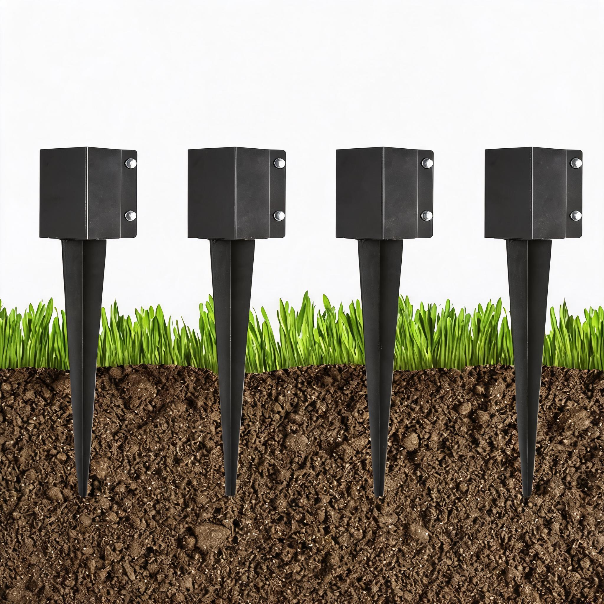 Garvee 4 Pack Black Carbon Steel Fence Post Ground Anchor Fits 4x4 Wooden Posts