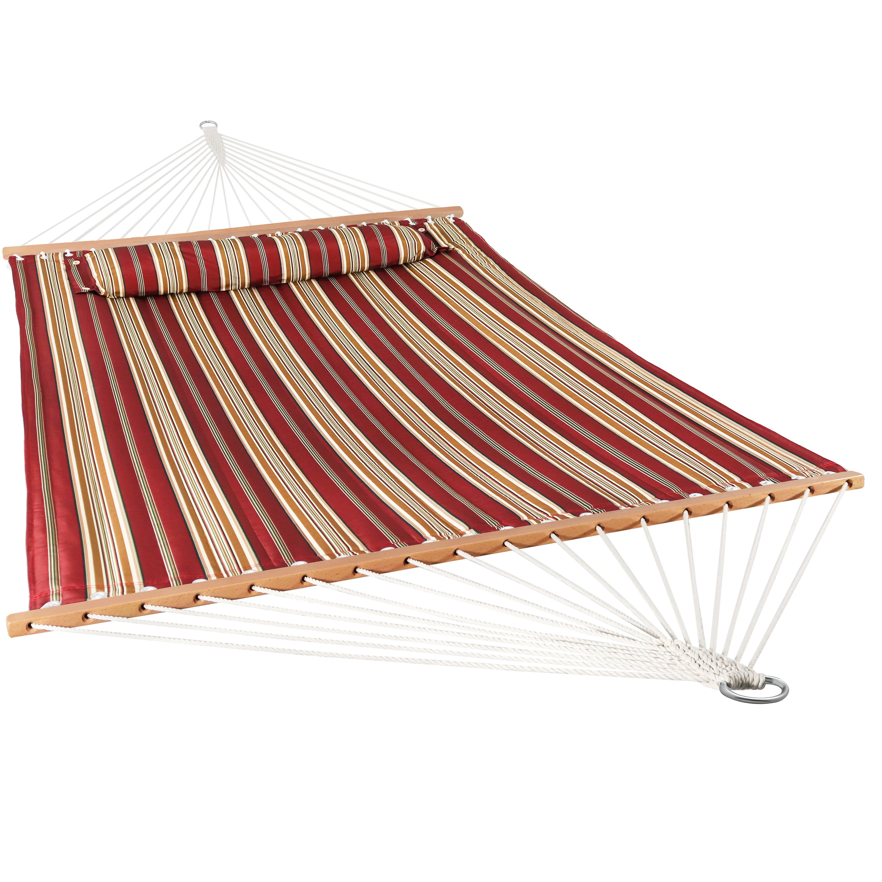 Sunnydaze Decor Red Stripe Quilted Hammock with Stand in the