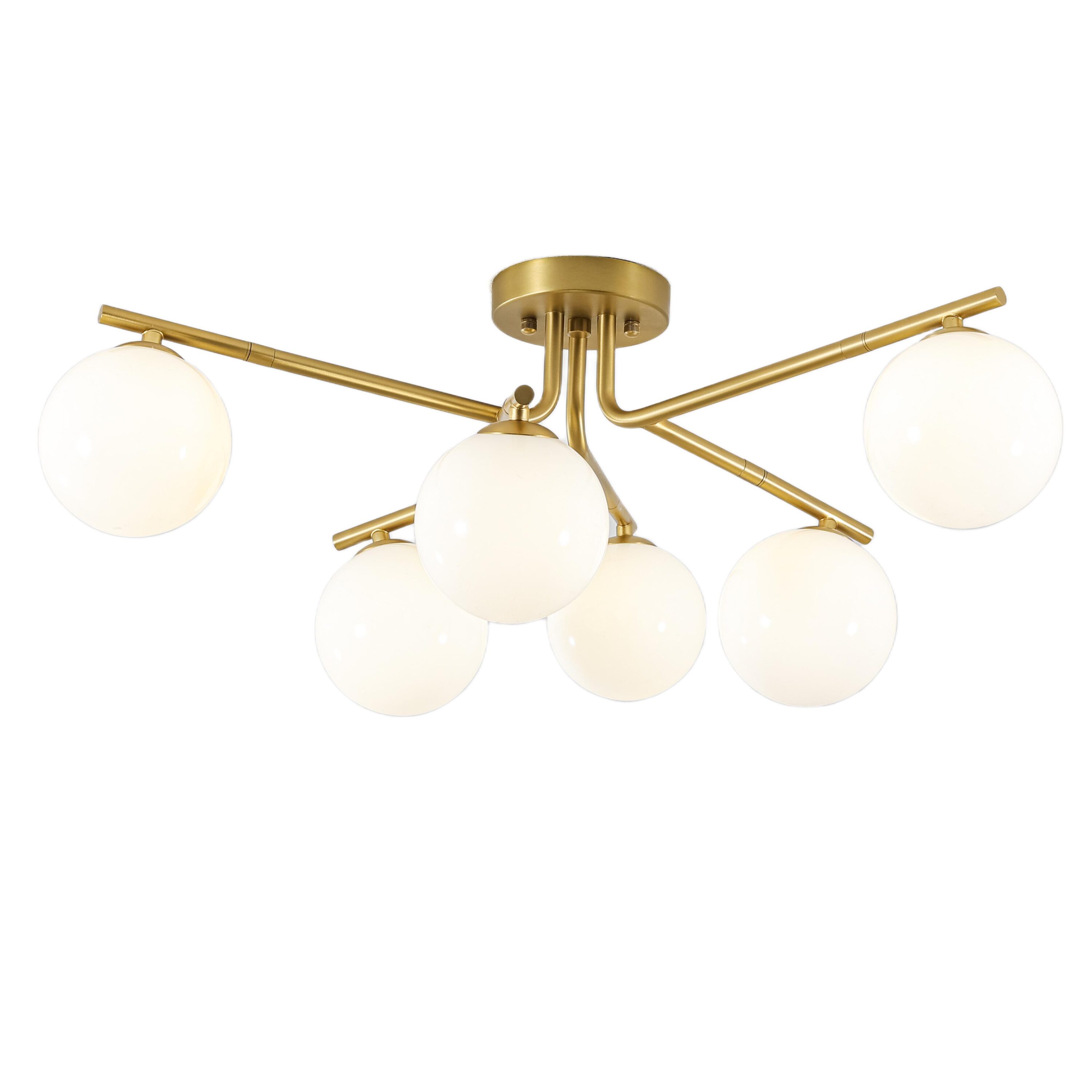 Rennnsan Adam 27.56-in Brushed gold Indoor 5 -Light Semi-flush Mount Light with Opal Glass