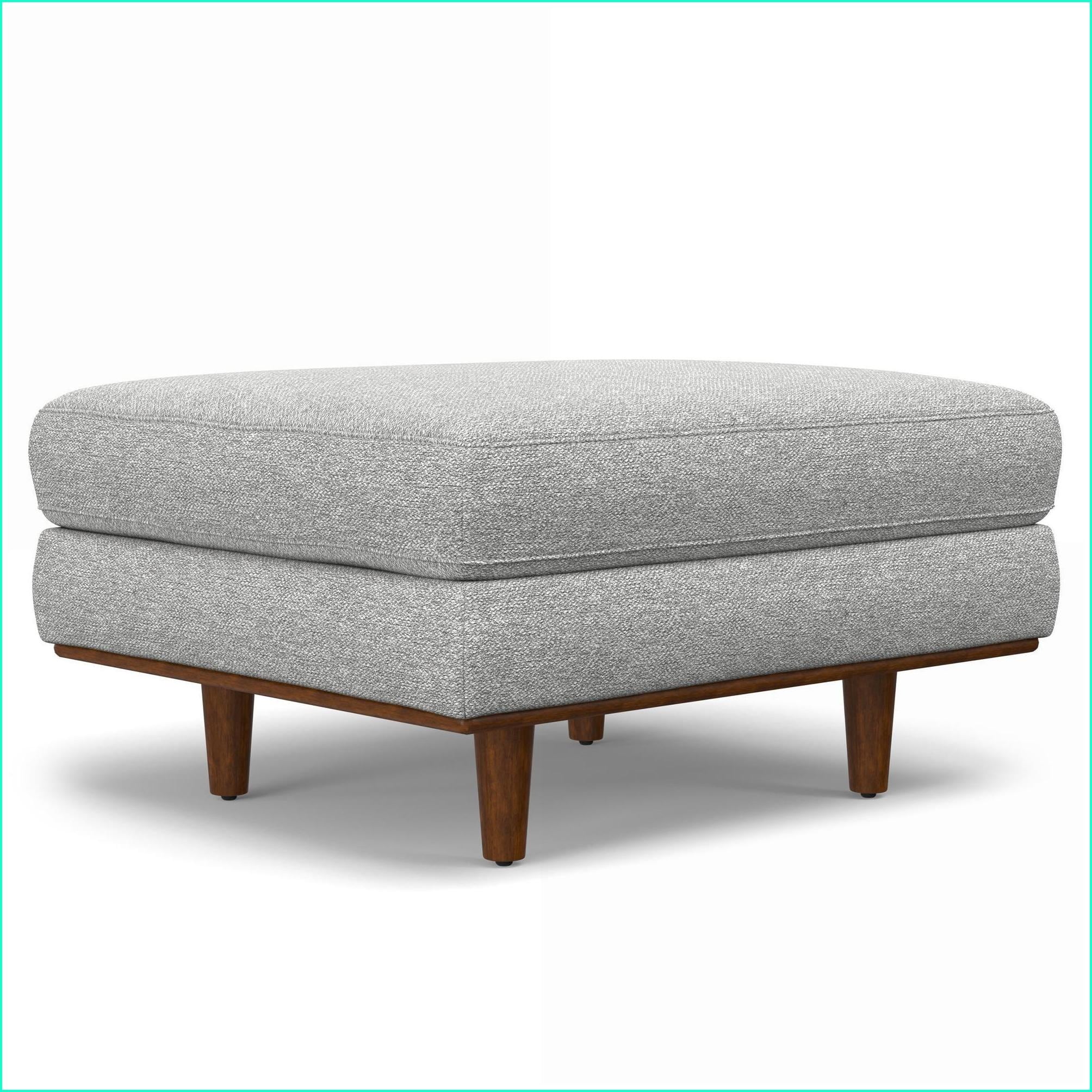 Watnature Ottoman Mid Century Modern Multifunctional Mist Grey Woven Blend  Walnut Brown Wood Legs