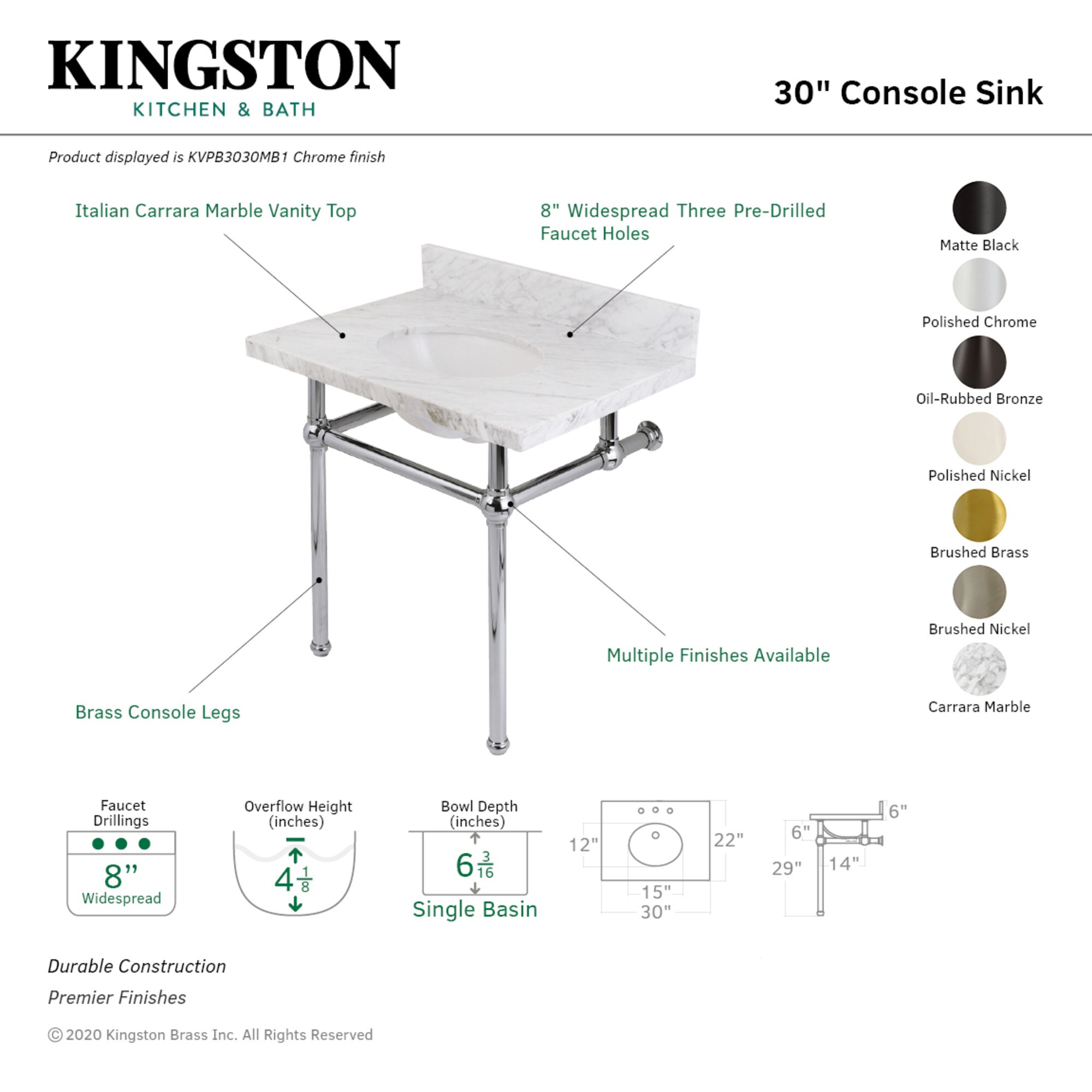Kingston Brass WLKVPB3030MB1 Bath-Sink - View #3