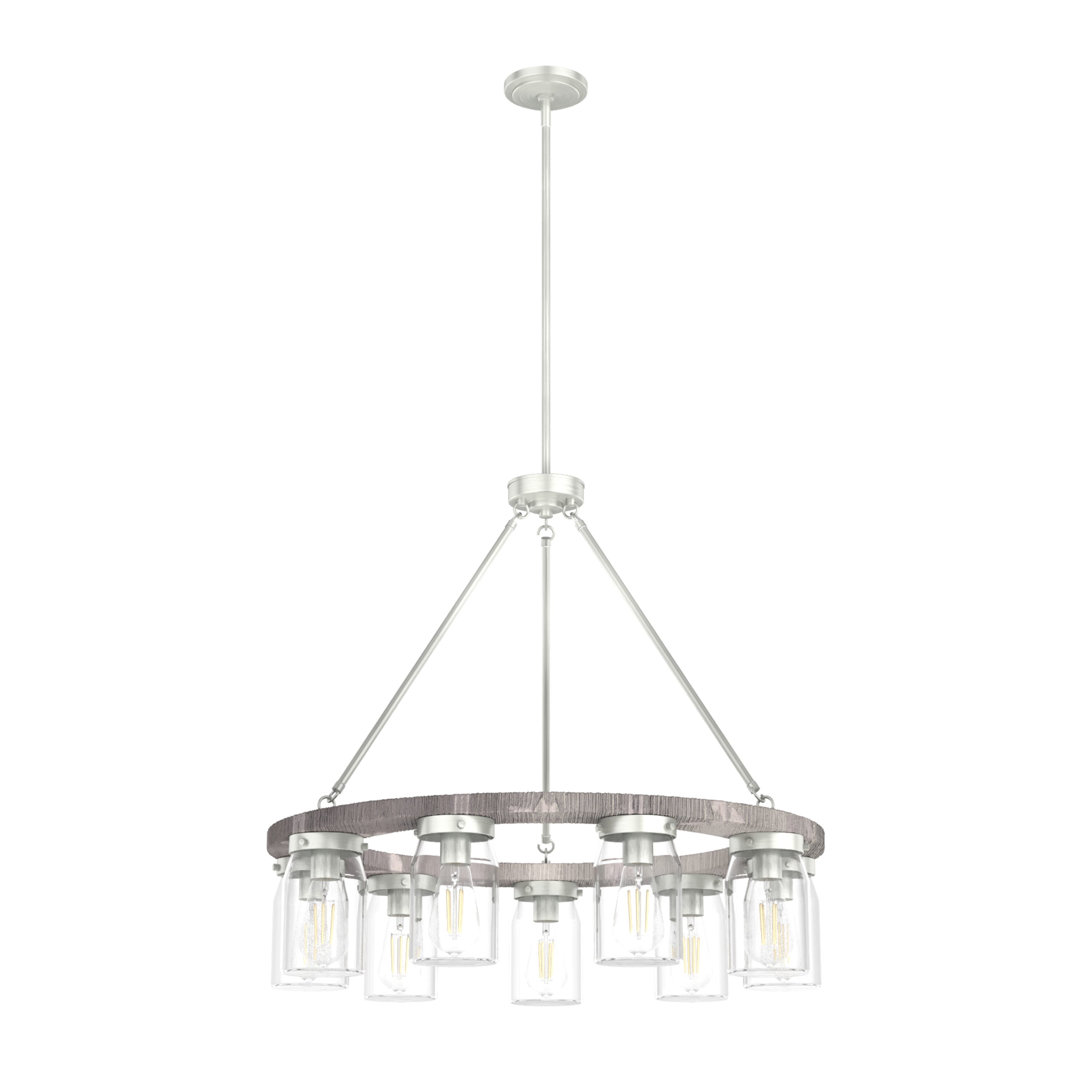 Hunter Devon Park 9-Light Brushed Nickel Farmhouse LED Dry Rated ...