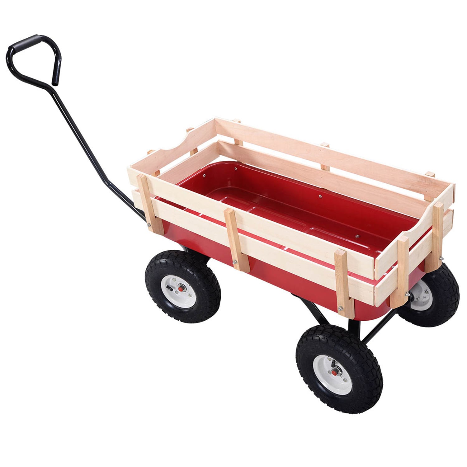 WELLFOR Outdoor Pulling Garden Cart Wagon with Wood Railing in the Yard ...