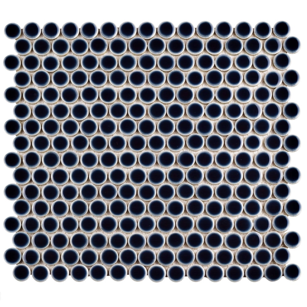 Affinity Tile FKOMPR50 Hudson Penny Noir 12-in x 13-in Glossy Porcelain Stone Look Penny Round Mosaic Floor and Wall Tile (10.7-sq. ft/ Carton)