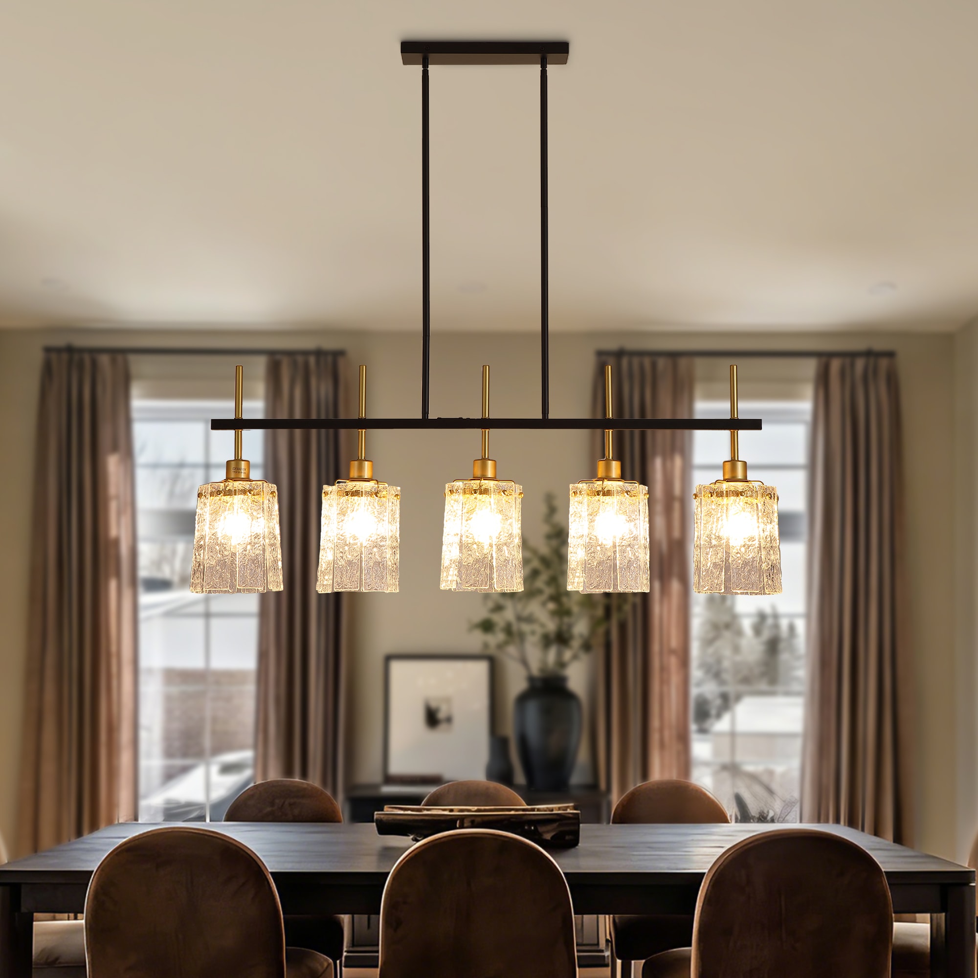 Tinyhomie Farmhouse Chandelier 5-Light Dining Room Light Fixture Over Table Kitchen Island Lighting Rustic Chandeliers for Dining Light with Glass Pendant Lights Kitchen Island