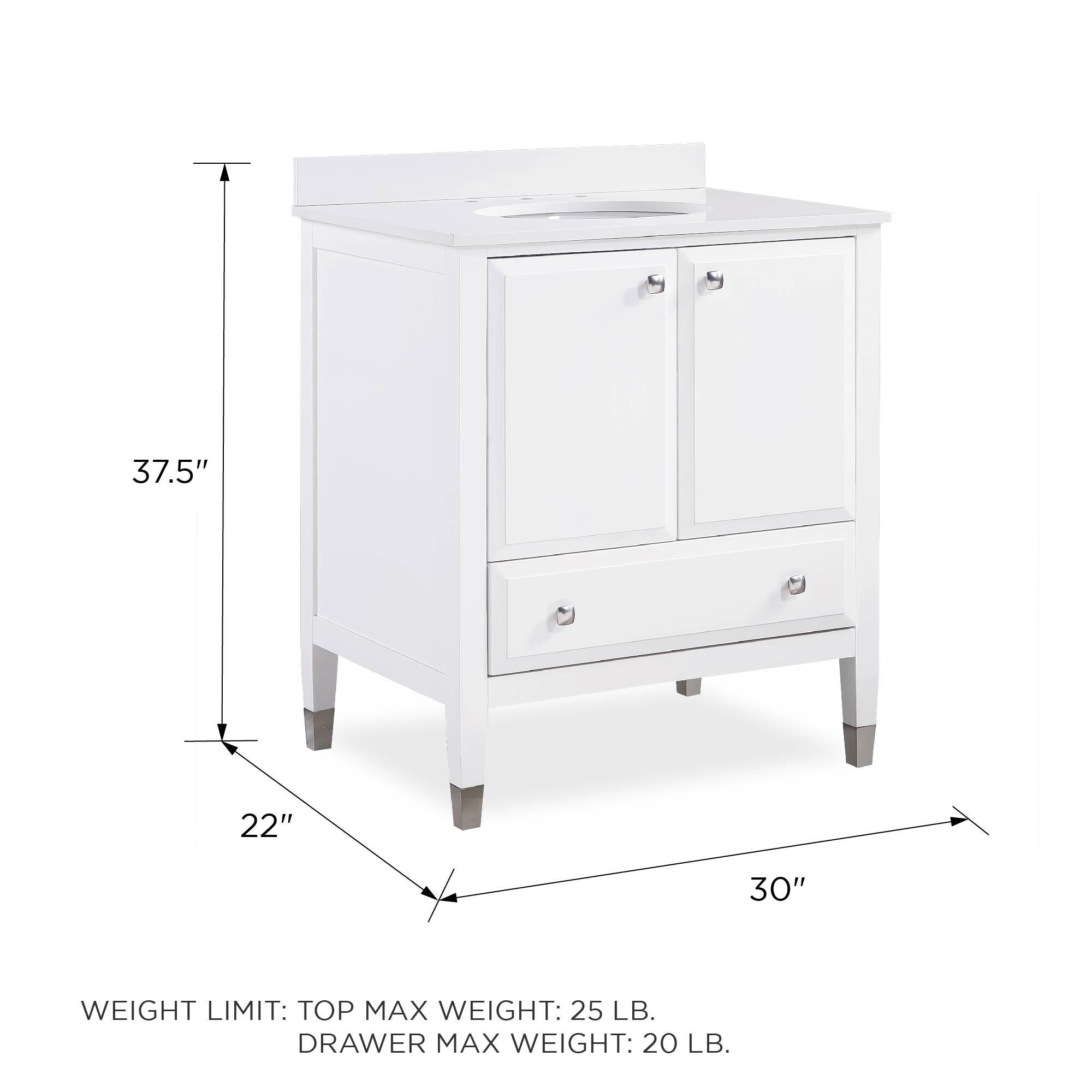 Dorel Living Tricia 30-in White Single Sink Bathroom Vanity with White ...