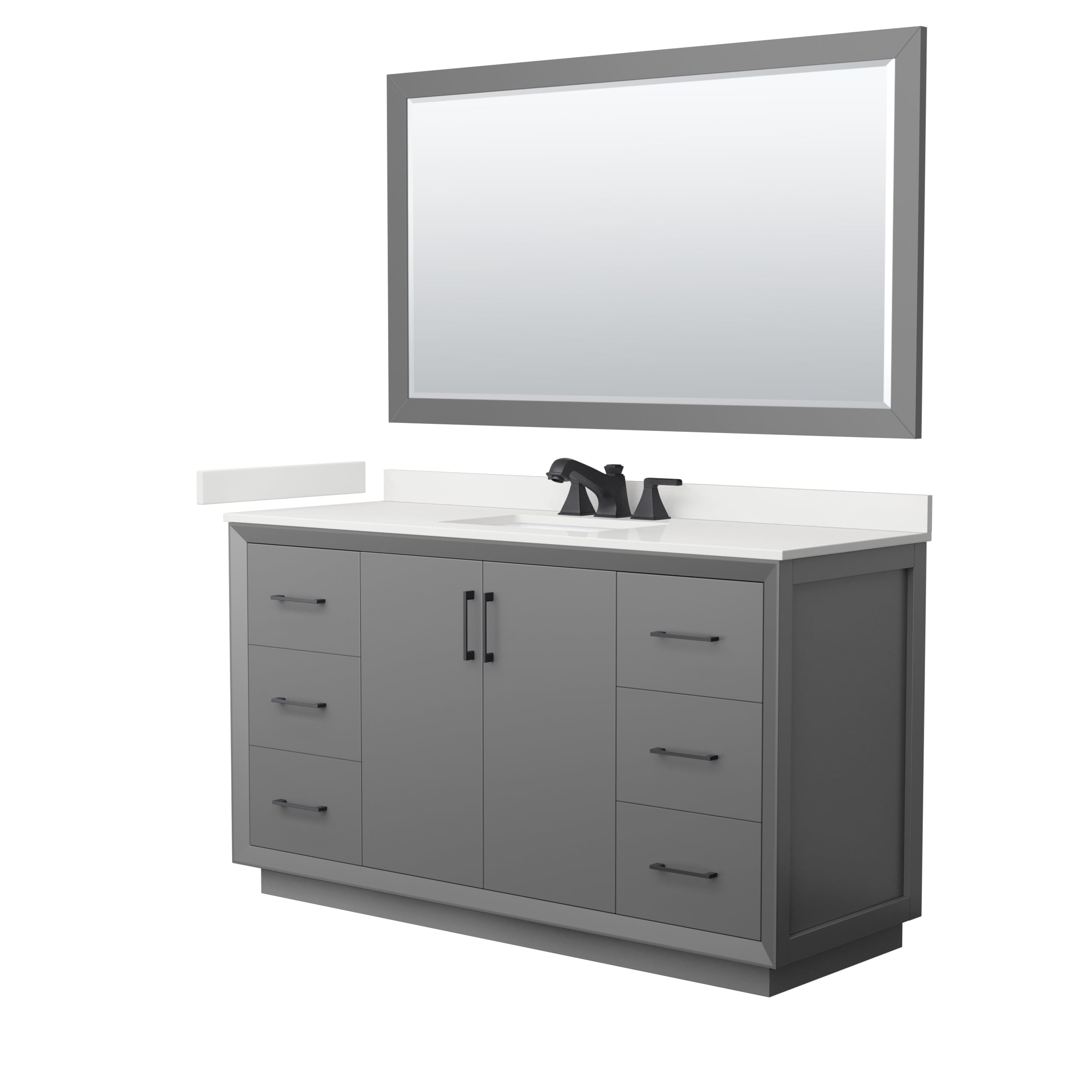 Wyndham Collection WCF414160SGBWQUS3M58 Strada 60-in Dark Gray Undermount Single Sink Bathroom Vanity with White Quartz Top (Mirror Included)