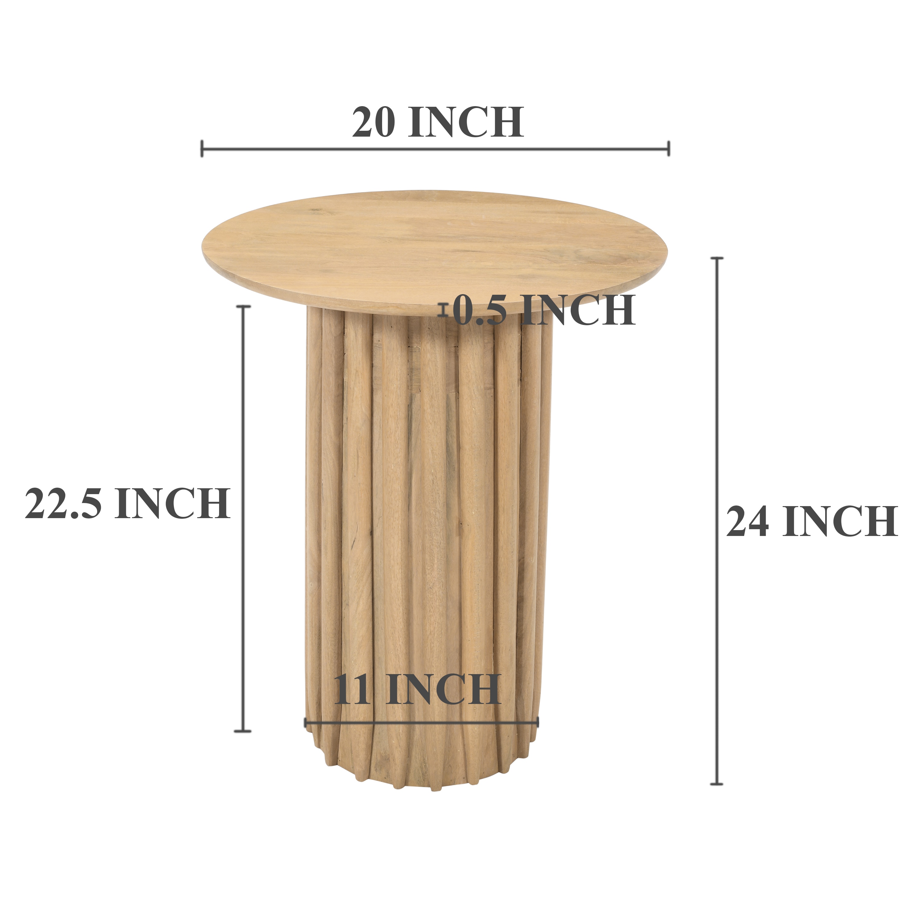 Light Brown Mango Wood Round Dinner Table with Ridged Plinth Base