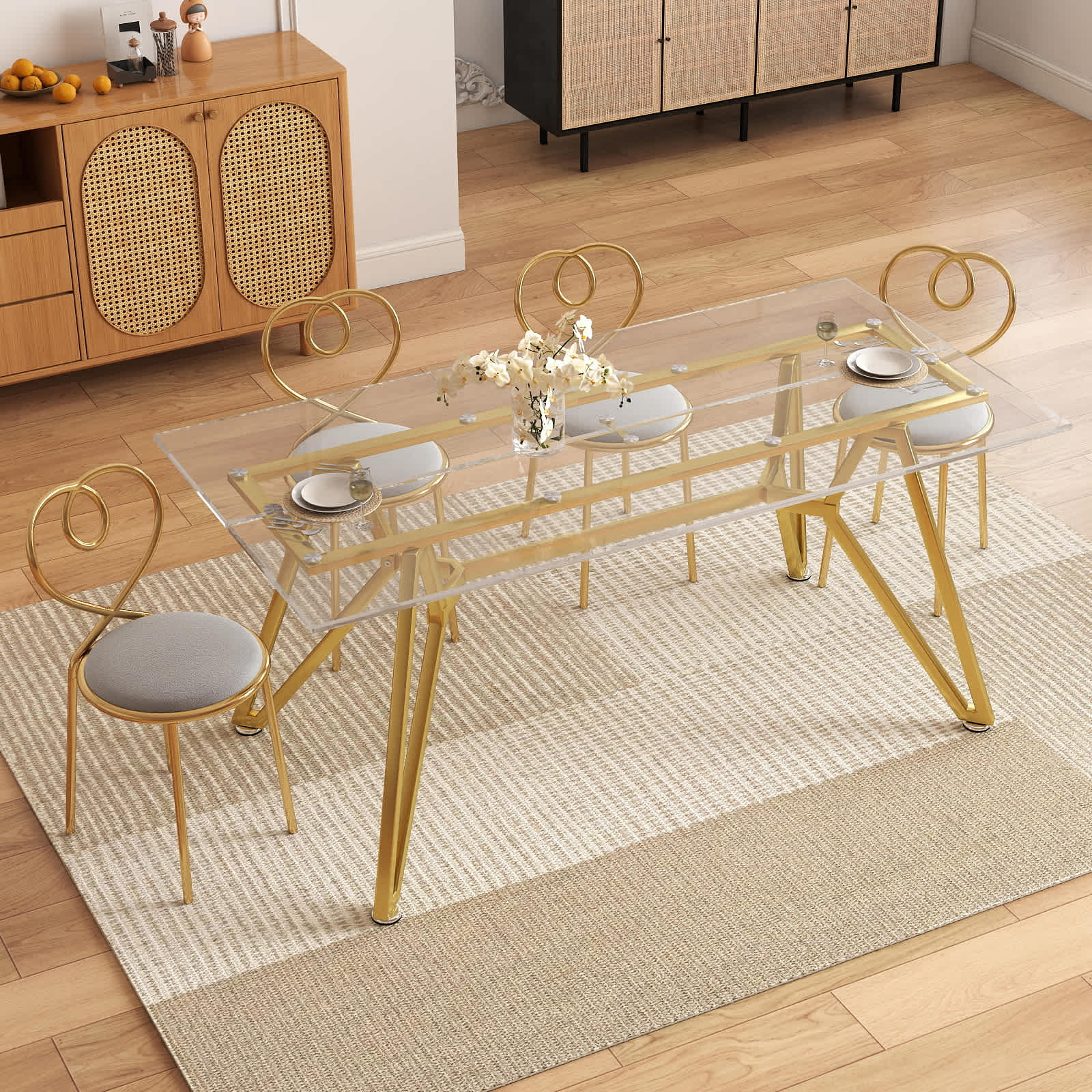 Zevemomo 71 Inch Rectangular Glass Dining Table for 1 to 8 People ...