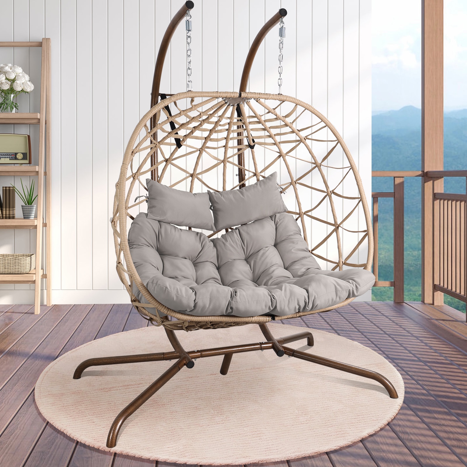NOBLEMOOD LS-2039LG Porch Swings Gliders 2 -person Brown Iron Outdoor Swing