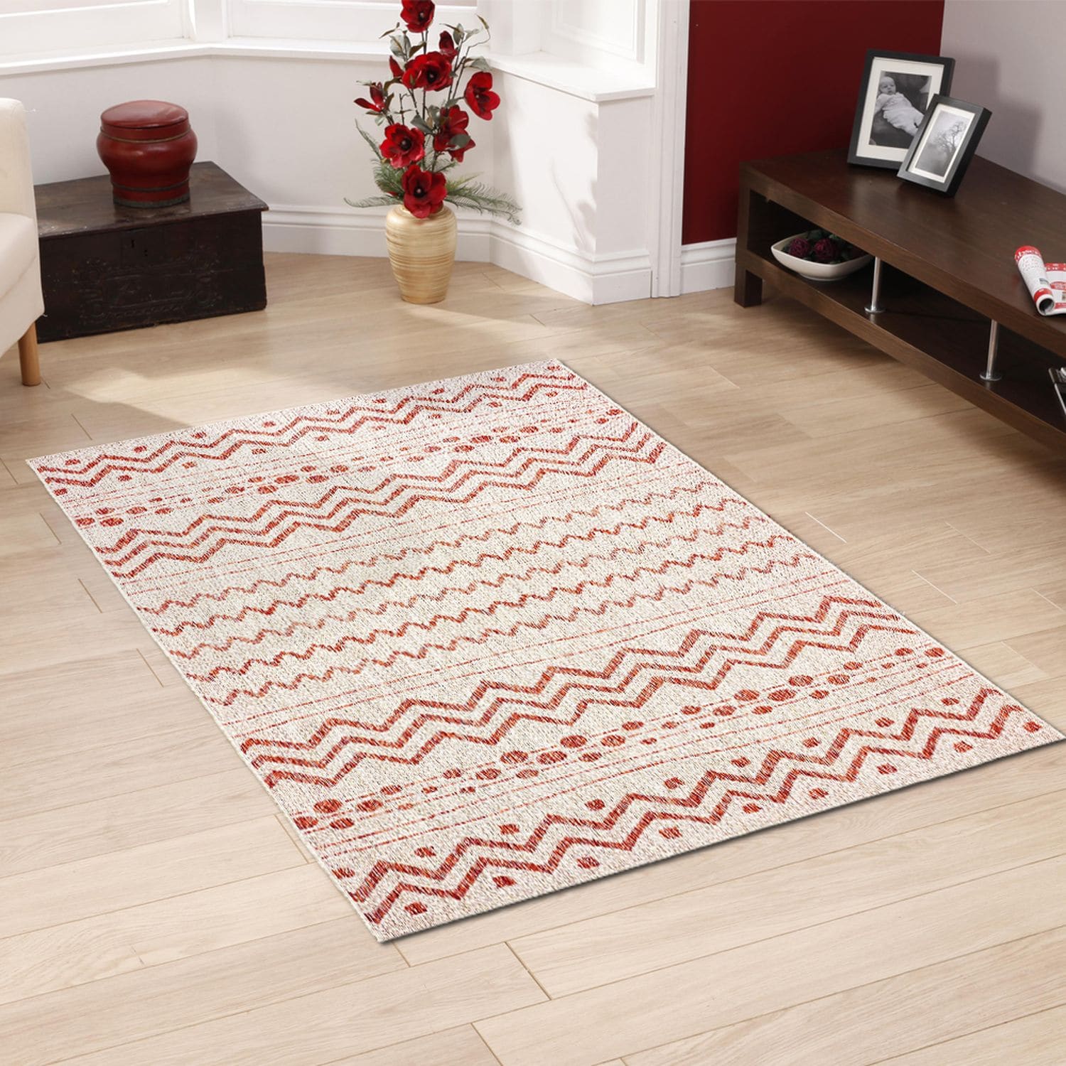 LR Home 8299A7984934J8 8 X 10 (ft) Beige / Red Indoor/Outdoor Geometric Area Rug