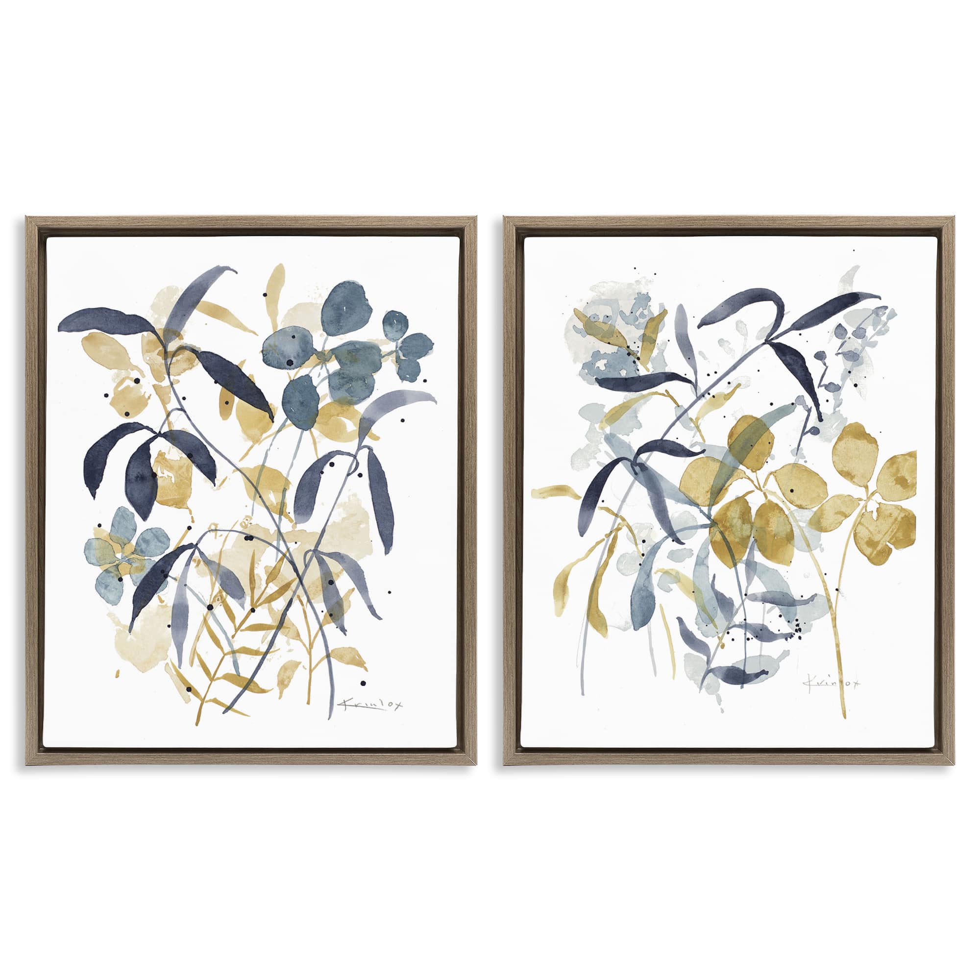 Stupell Industries B2-814-FFE-2PC-16X20 Whimsy Watercolor Botanicals 2pc Floating Frame Set design by Krinlox