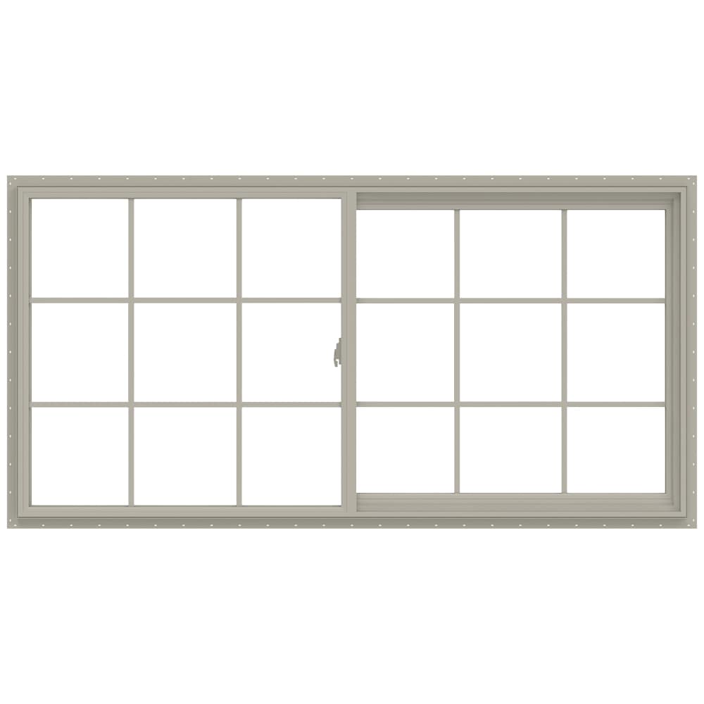 JELD-WEN LOWOLJW138500740 V-2500 71-1/2-in x 35-1/2-in Desert Sand Exterior Desert Sand Interior Right-Handed Vinyl Sliding Window Annealed Glass with Grids (Full Screen Included)