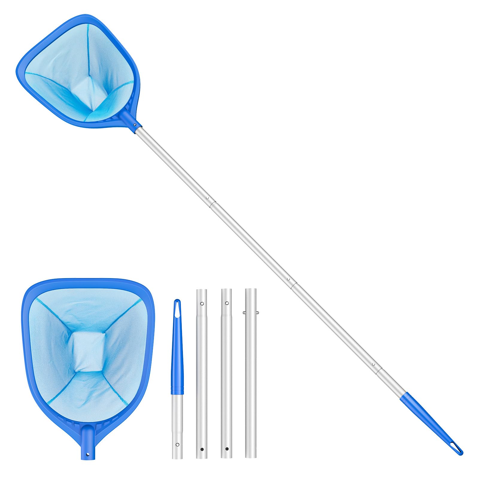 Aoibox  57 5 in Telescopic Aluminum Pool Skimmer Leaf Rake Net with Polypropylene Mesh and 4 Piece Pole