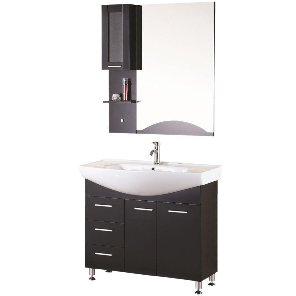 Design Element DEC026 Designer's Pick 40-in Espresso Single Sink Bathroom Vanity with White Ceramic Top (Mirror Included)