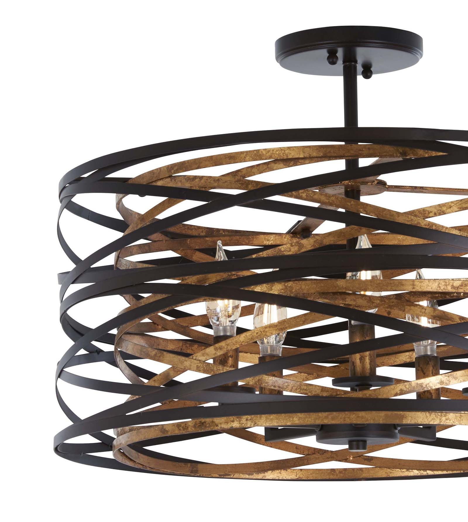 Elegant Vortic Flow Drum Pendant in Dark Bronze with Mosaic Gold Interior, 20"