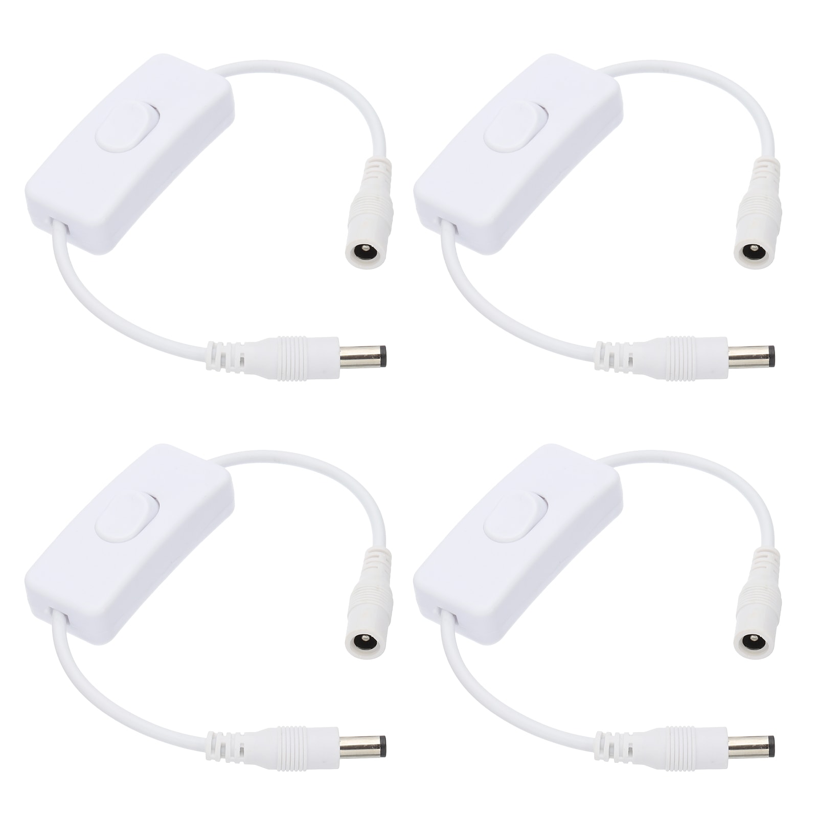 PATIKIL LED Strip Light DC Inline On/Off Switch 4pcs DC Jack Male to Female Adapter Wire Power Extension Cable Connector for LED Strip CCTV Security Camera White