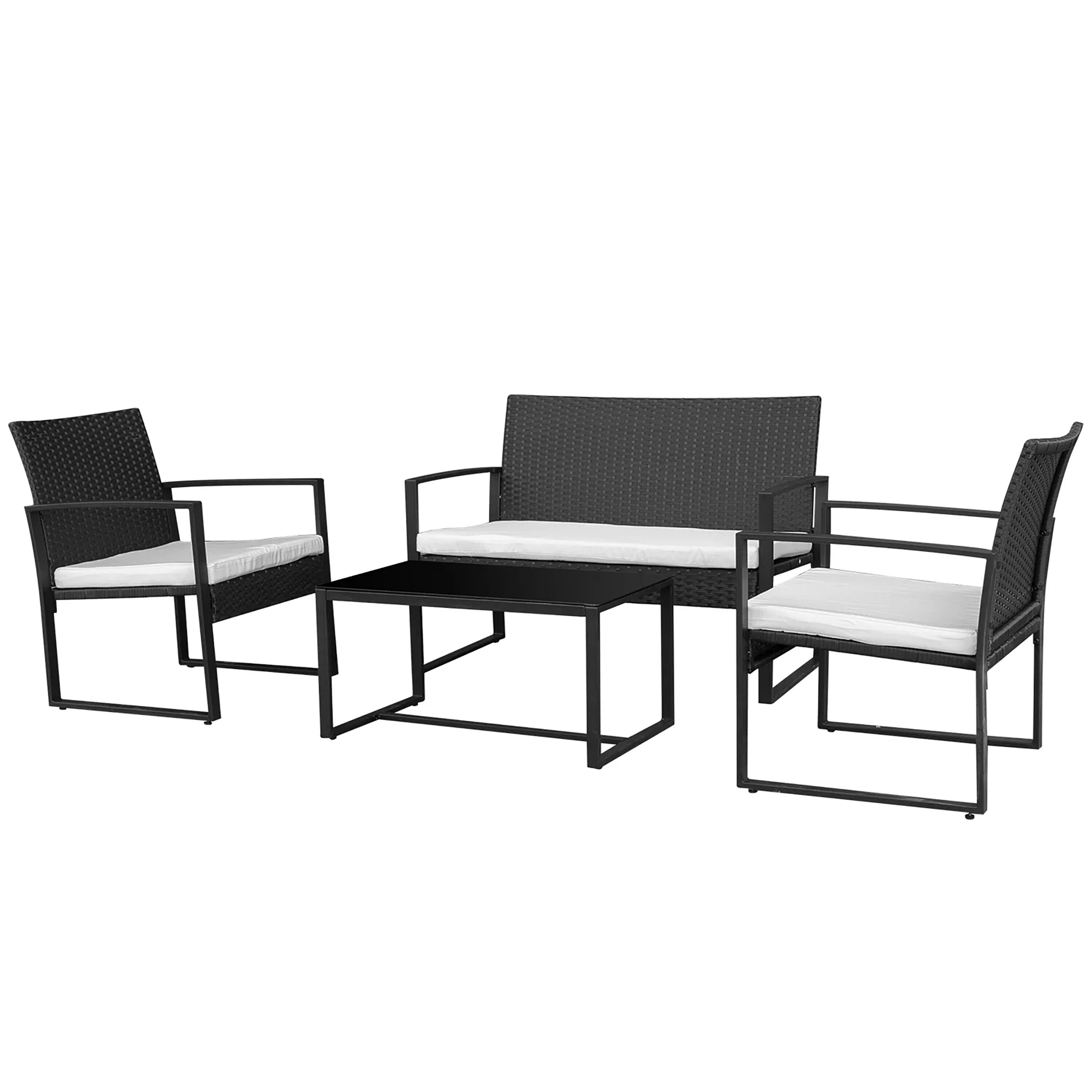 Vineego LS-LCRC814M20 4 -Piece Wicker Patio Conversation Set with White Cushions