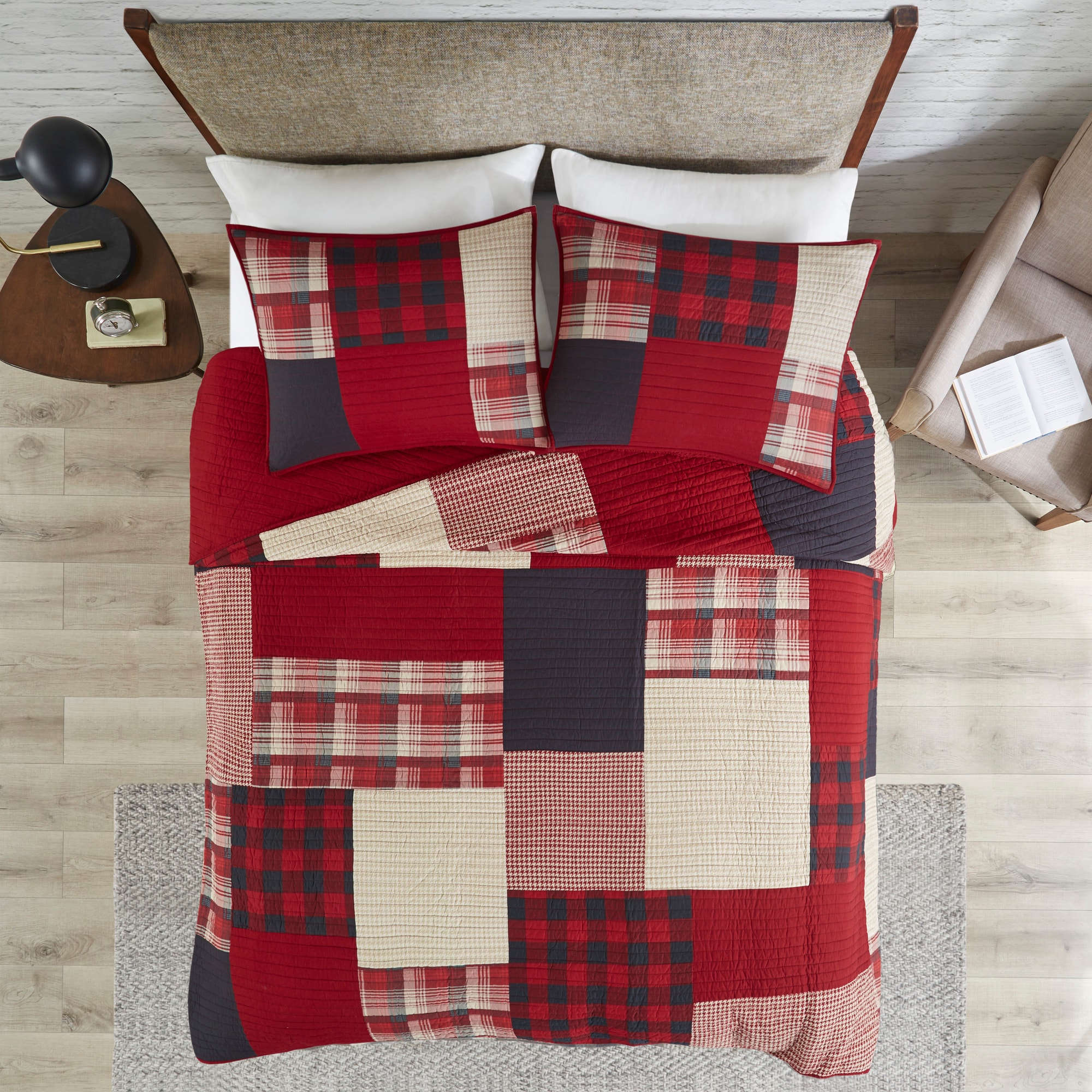 Full Red Cotton Reversible Quilt Set