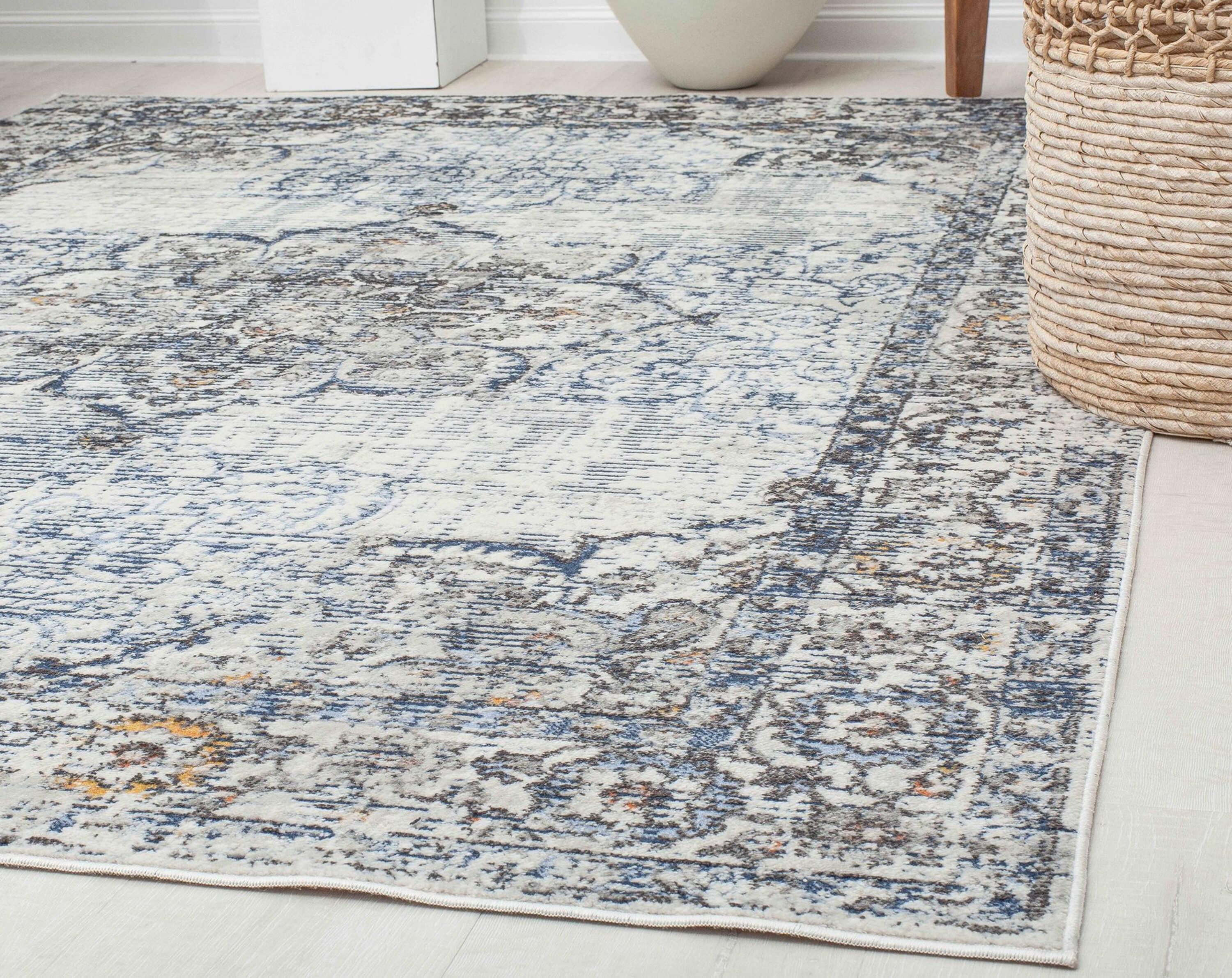 Rugs America Prescott 2 X 8 (ft) Sapphire Bay Blossom Indoor Medallion ...