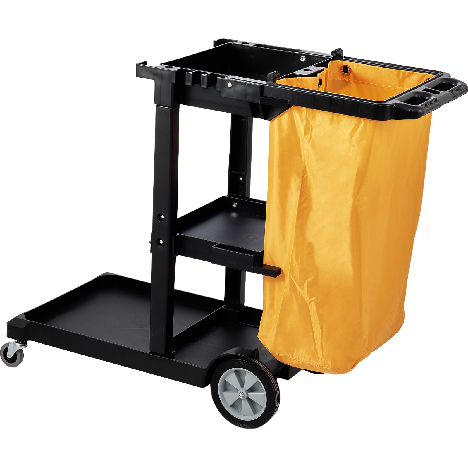 Mecale 3-Shelf Commercial Janitorial Cleaning Cart 200-lb Capacity Rolling Housekeeping Utility Cart with 25-gal Bag Black