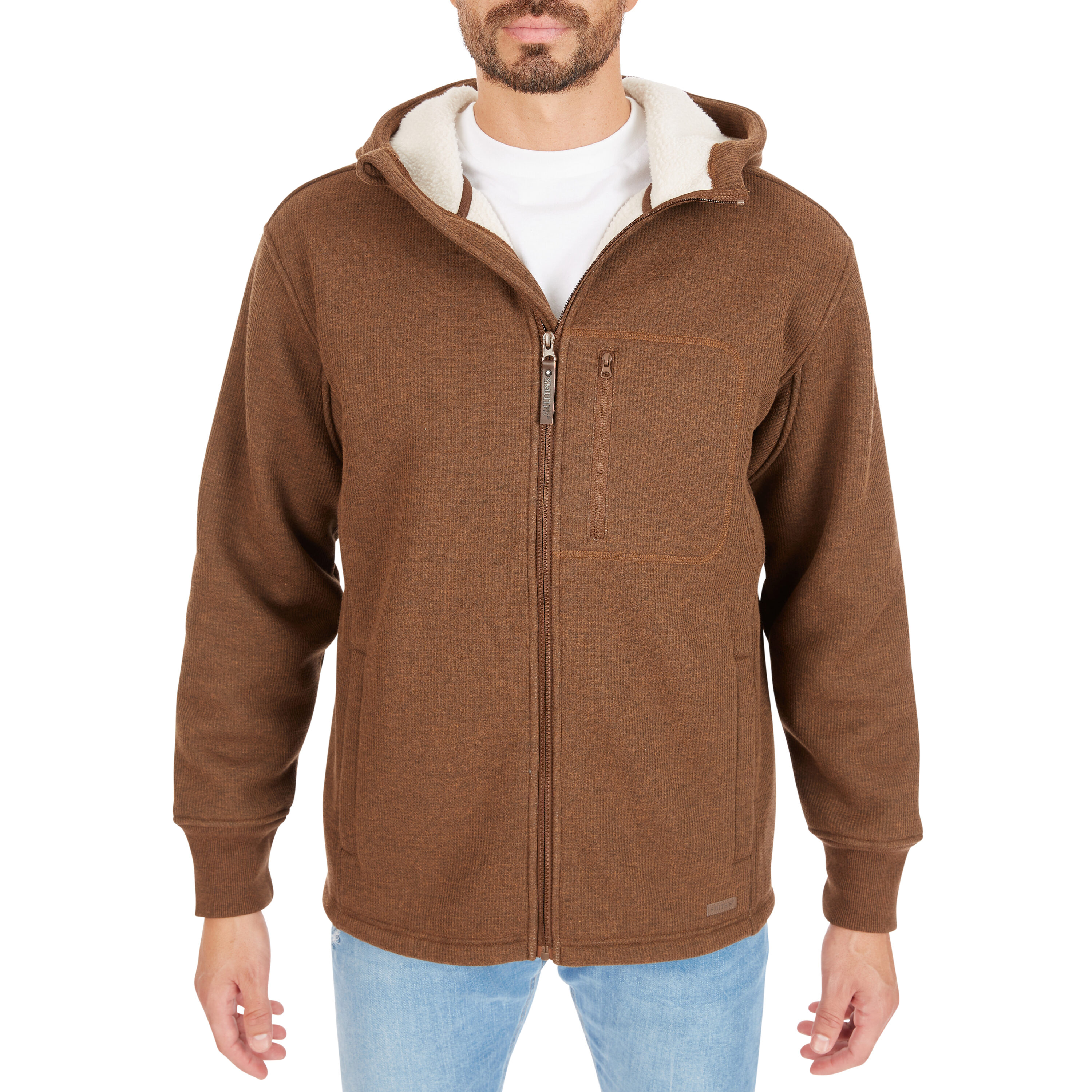Brown Sherpa-Lined Hoodie Jacket Medium
