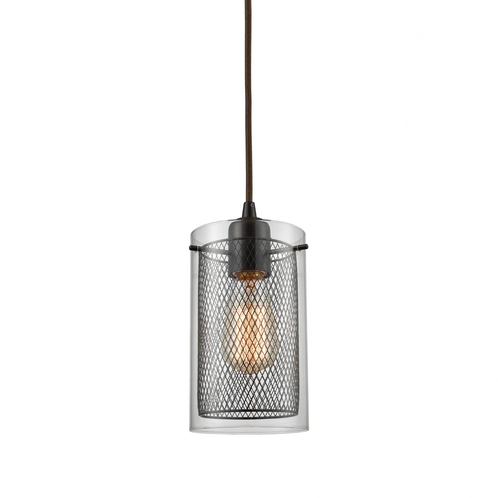 ELK Home Brant 1 - Light Oil Rubbed Bronze /  Dark Brown Industrial / Transitional / Urban incandescent Glass & Metal Pendant Light