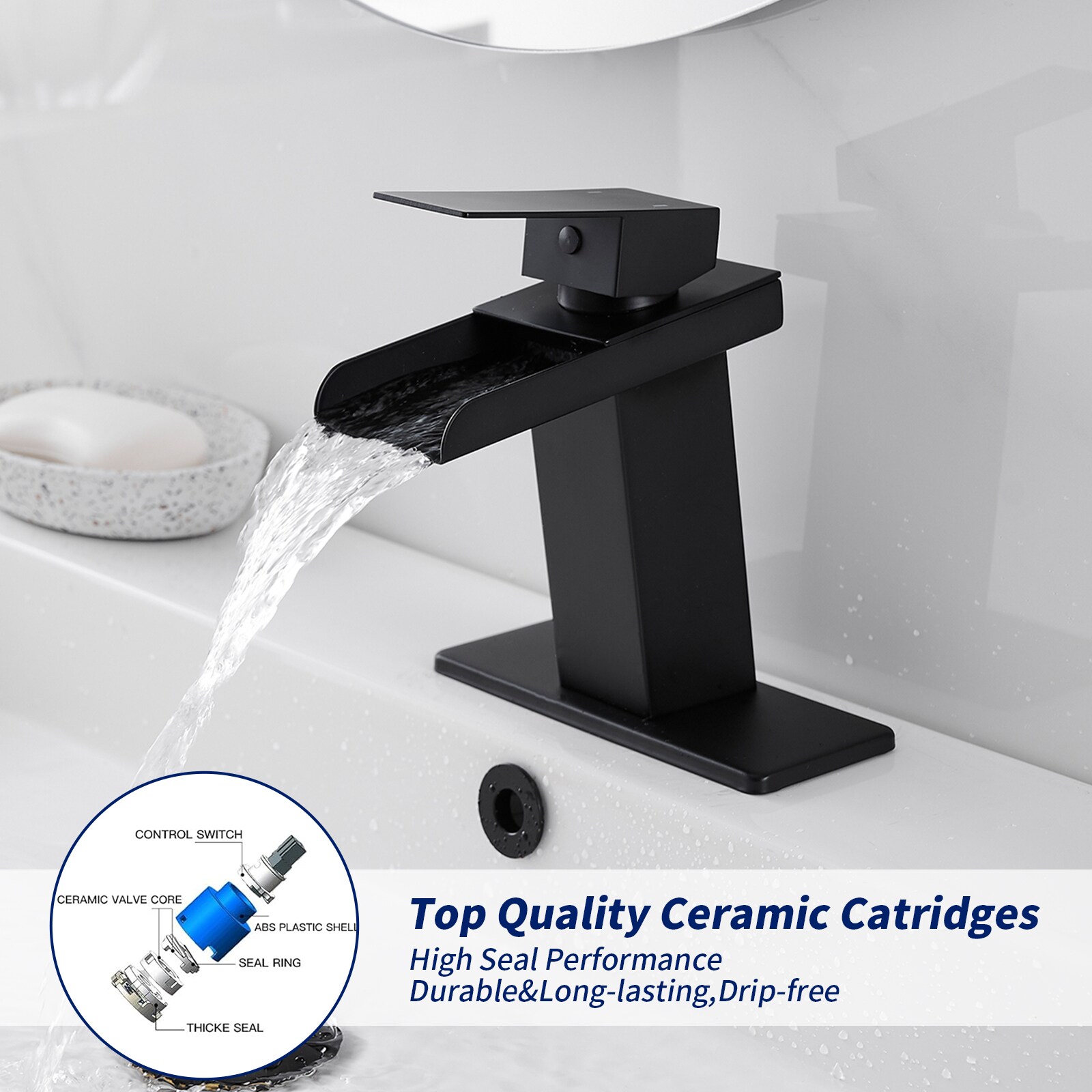 Matte Black Single Handle Waterfall Bathroom Faucet