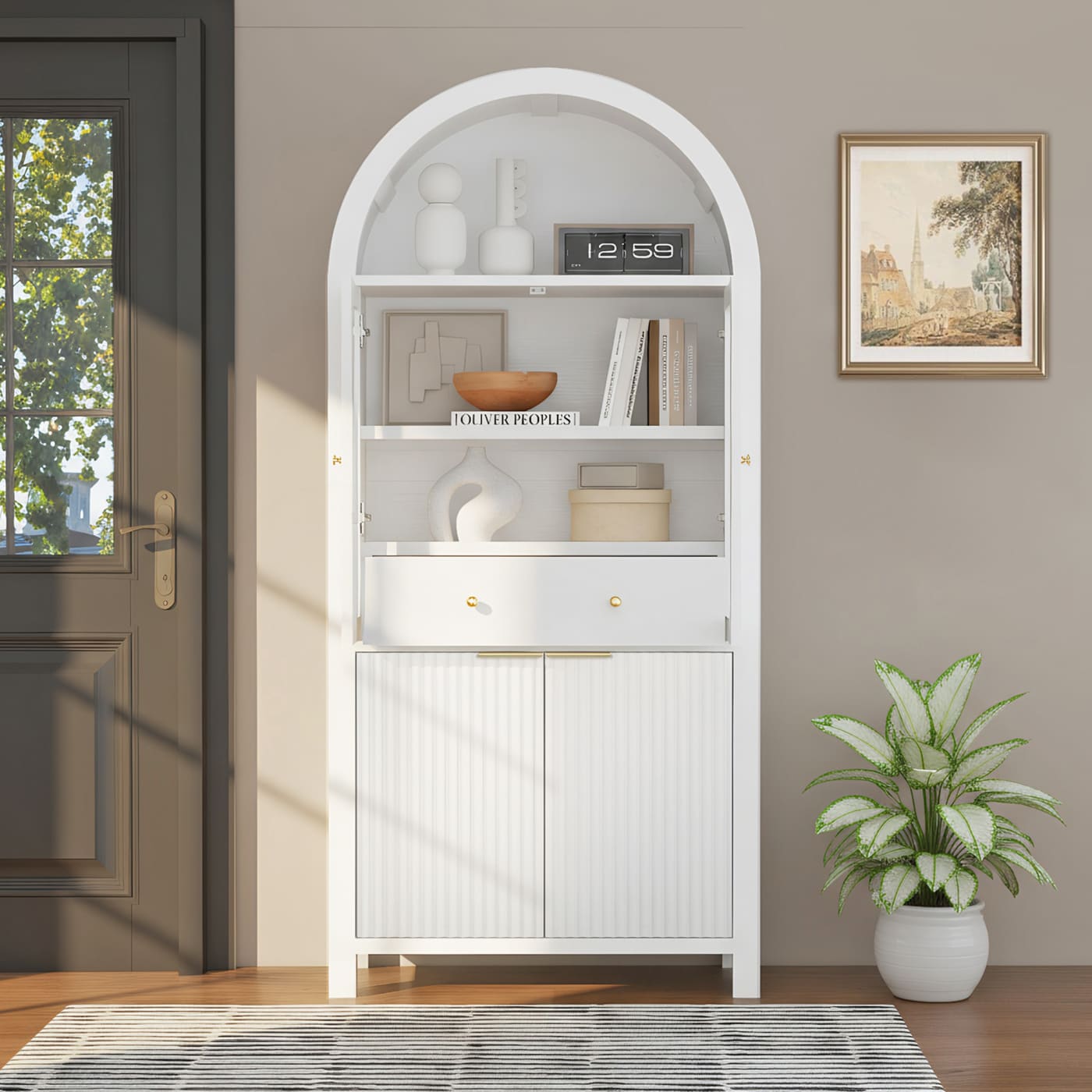 CHITA White Contemporary Freestanding Pantry Cabinet with Display Doors ...