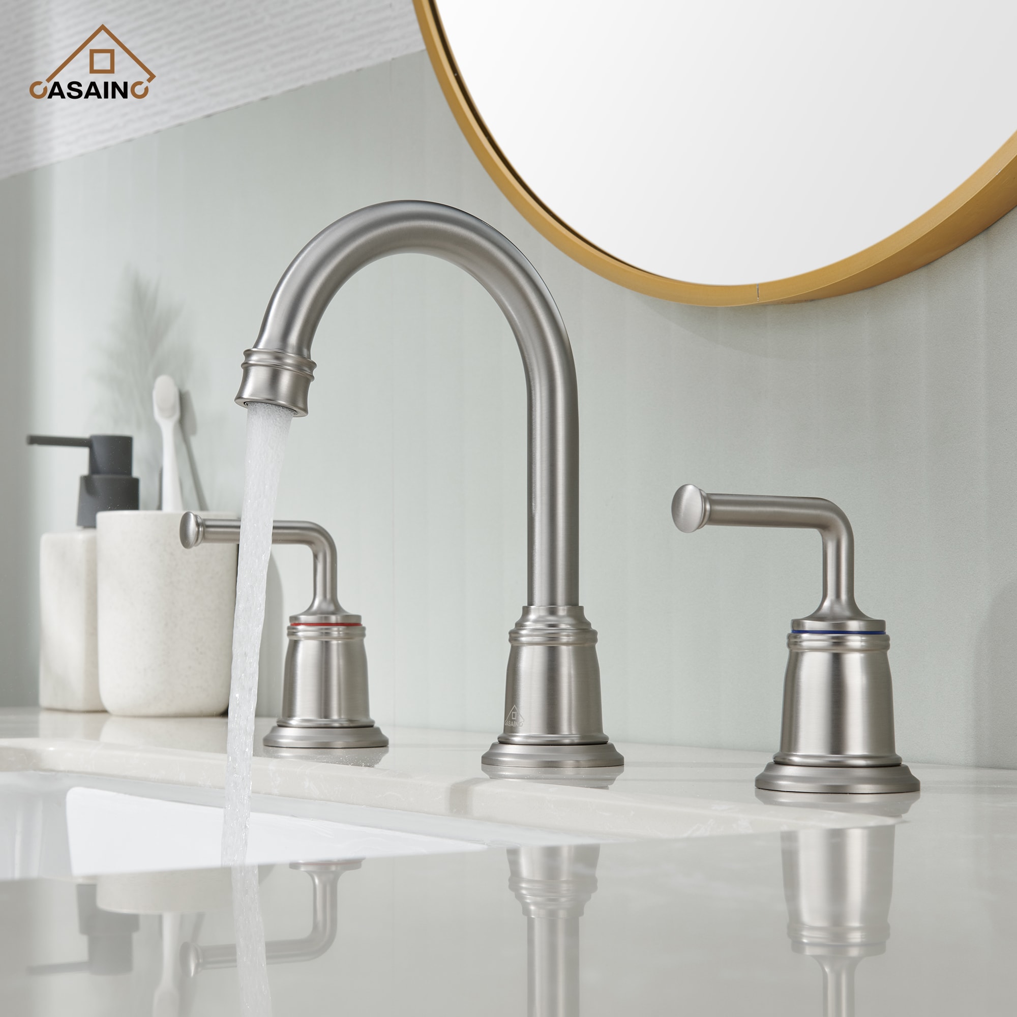 CASAINC YT-37MB Brushed Nickel Widespread 2-handle Mid-arc Commercial/Residential Handle Bathroom Sink Faucet with Drain
