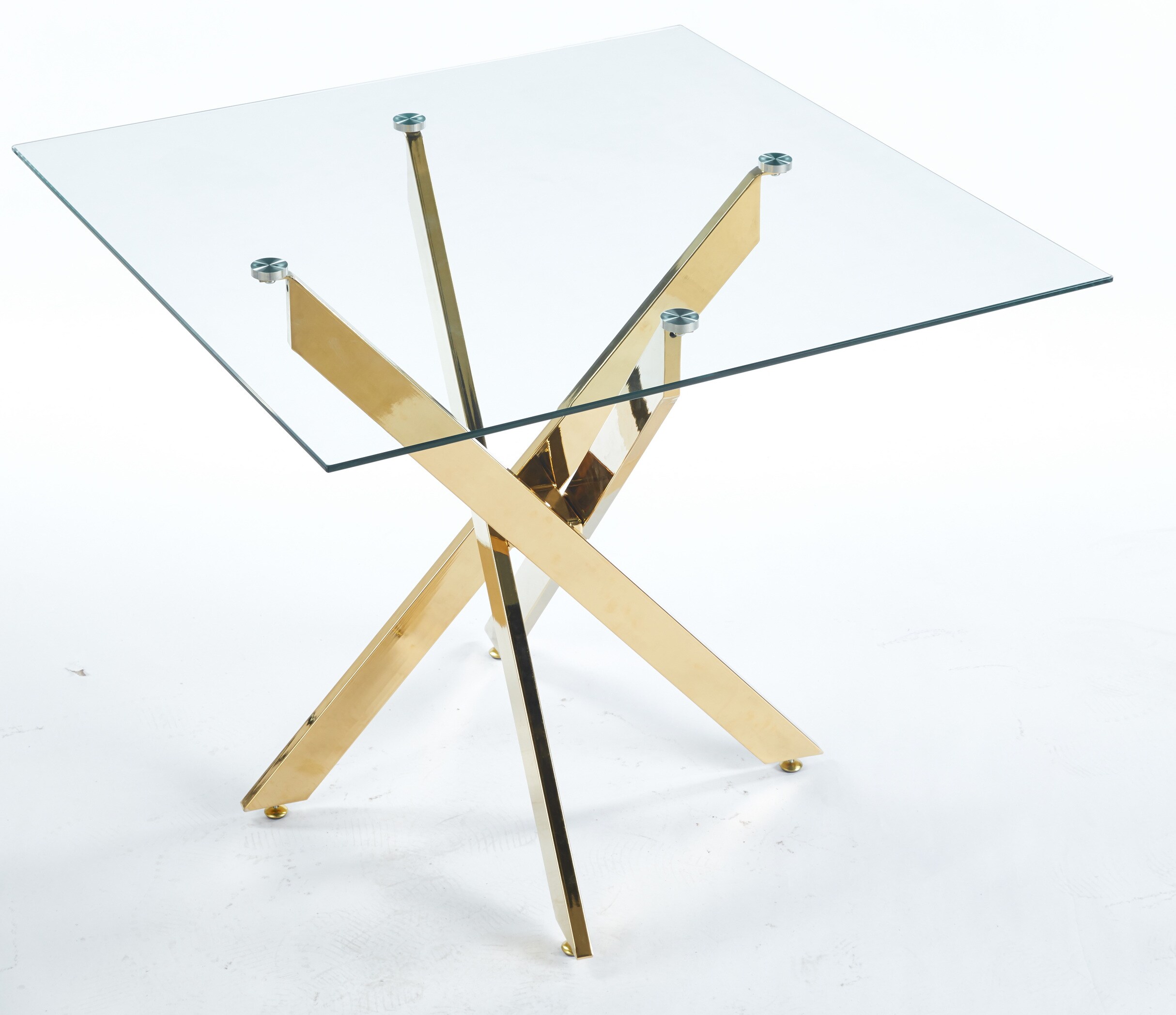 LOVMOR SF-M-W234P235264 Dining Table with cross metal leg and tempered glassModern Space Saving Kitchen Table