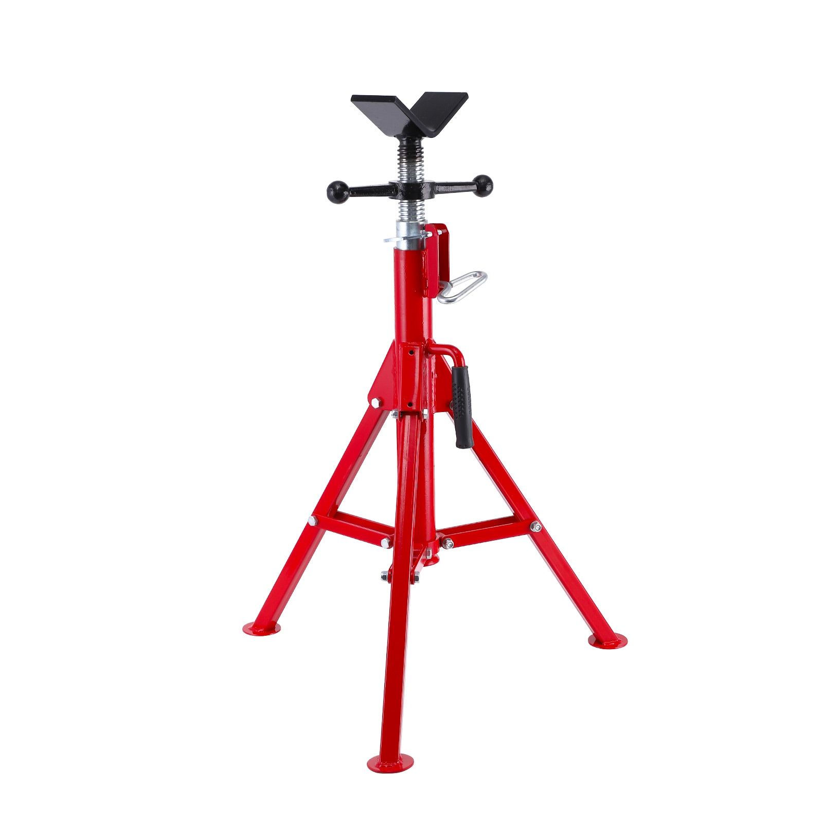 IdealHouse Heavy Duty Adjustable V-Head Pipe Jack Stand - 28-54 Inch Height - 2500LBS Load Capacity - Collapsible Carbon Steel Tripod - Welding Cutting and Pipe Fitting - Red