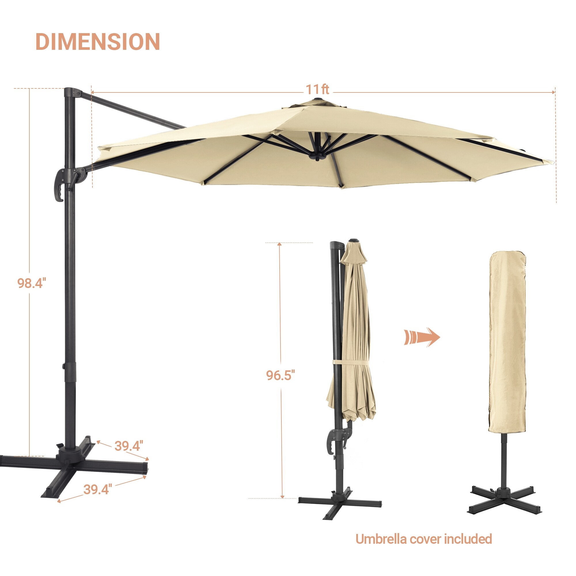 ACEGOSES 11-ft Aluminum Tan No-tilt Cantilever Patio Umbrella LW-335SD ...