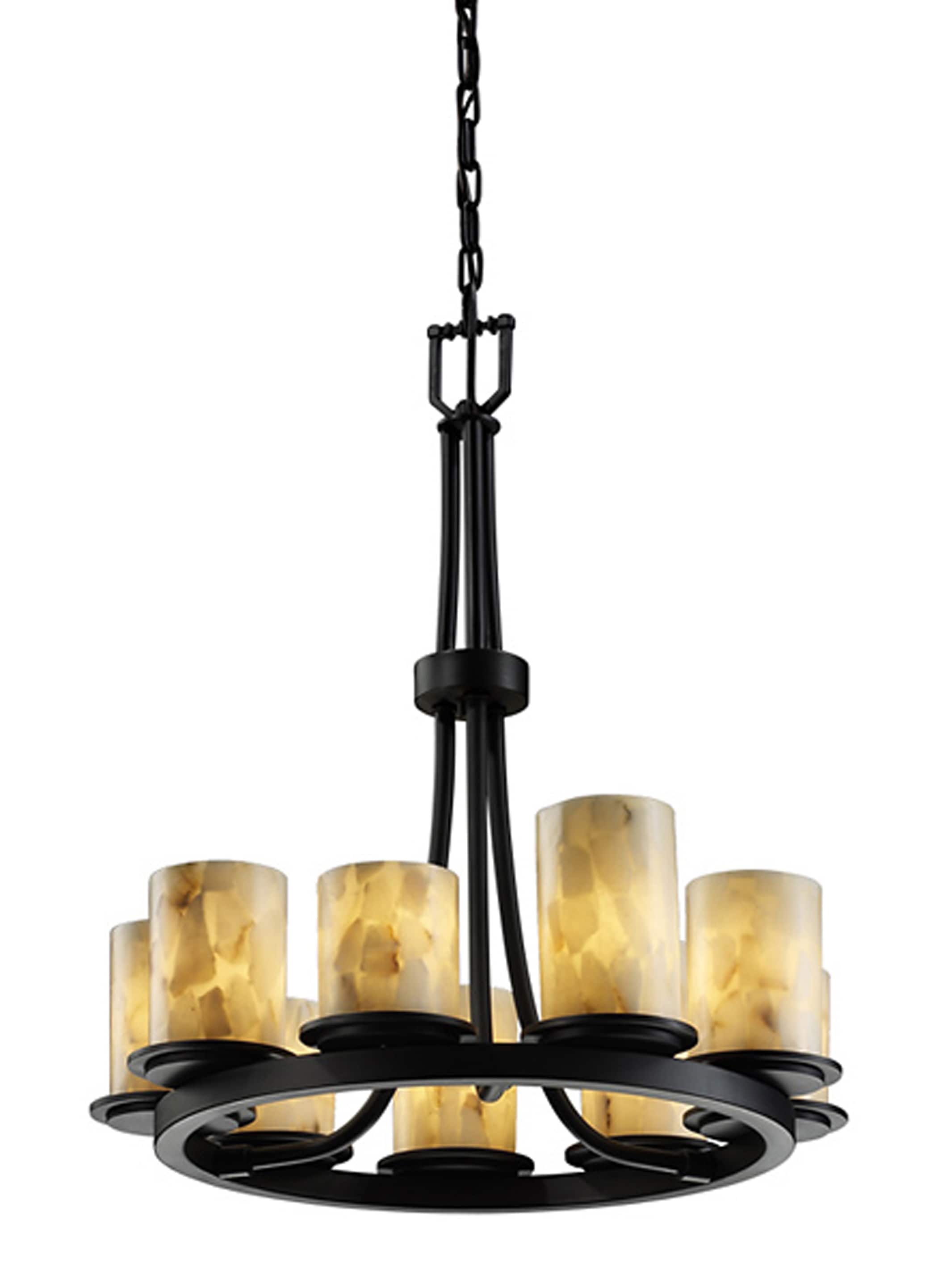 Justice Design Group ALR-8766-10-MBLK Alabaster Rocks 9-Light Matte Black Transitional Damp Rated Chandelier